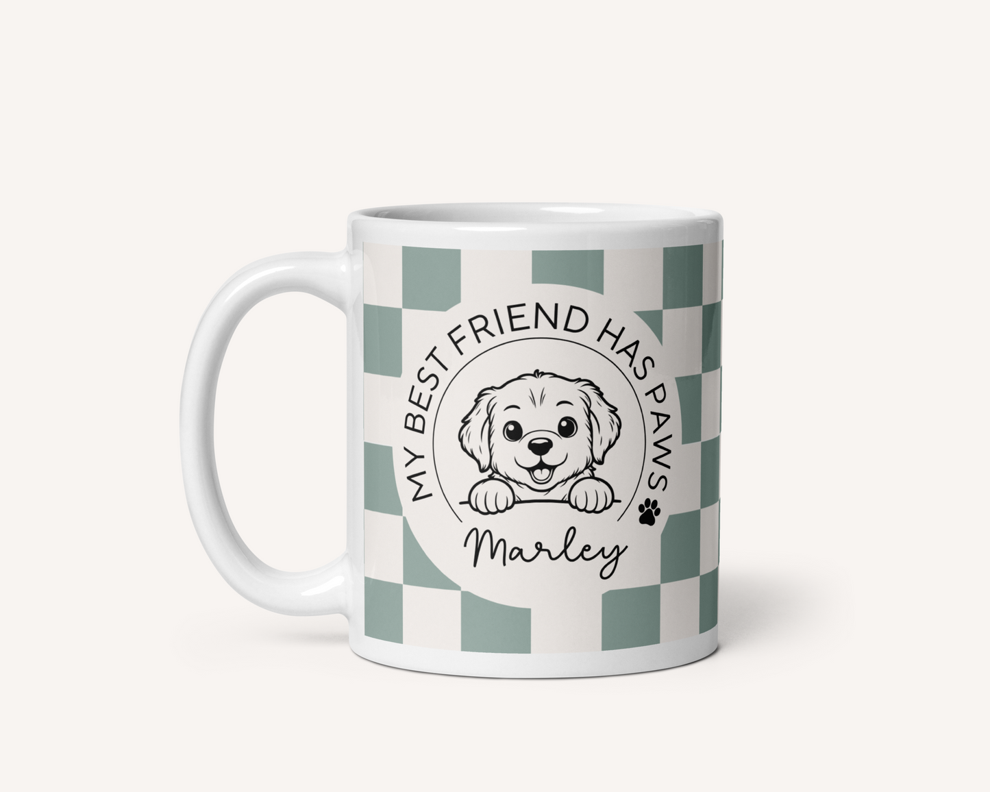 Personalised Golden Retriever Best Friend Dog Mug - Checkered Sage - TLC Paws