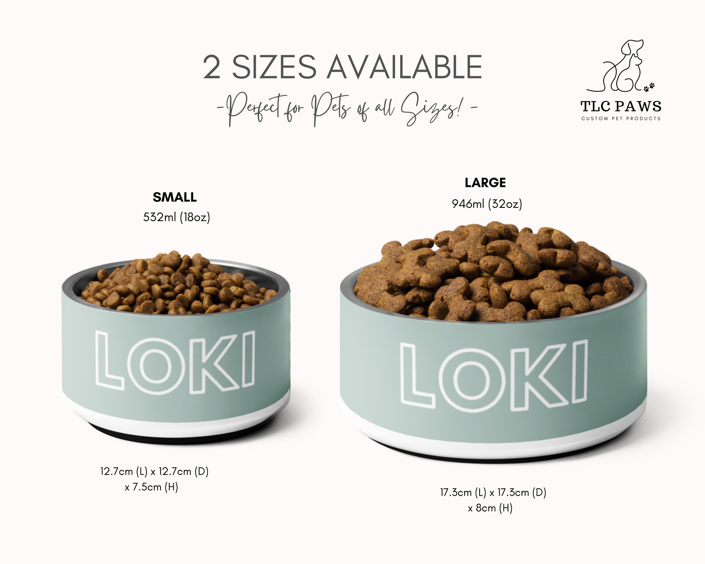 Personalised Dog Bowl and Cat Feeder - Sage - TLC Paws