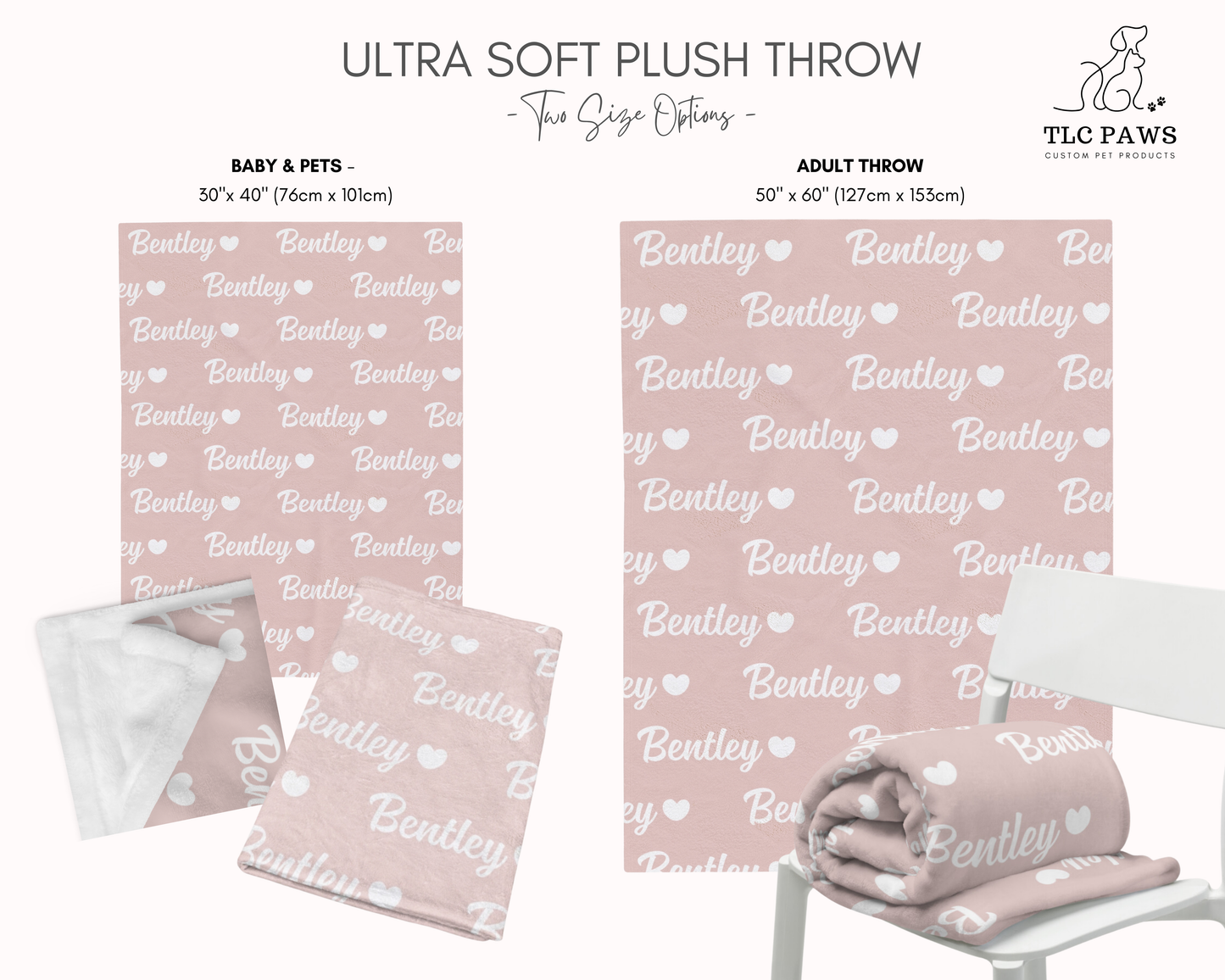 Personalised Blanket & Throw - Blush - TLC Paws