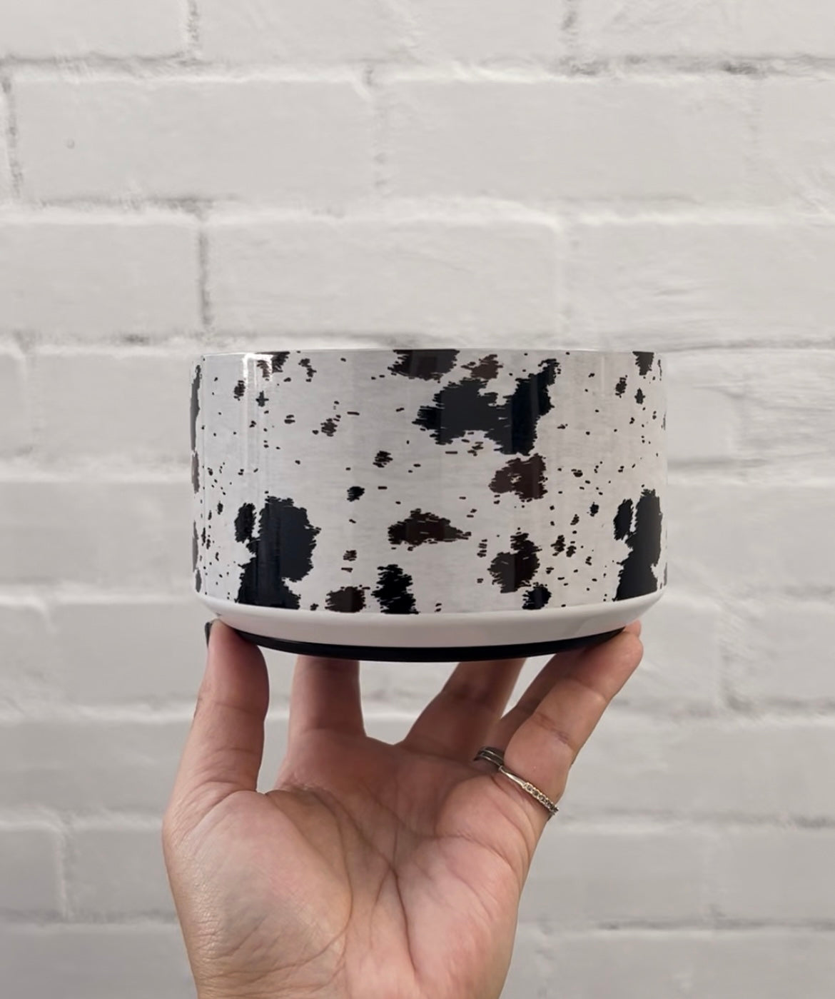 Personalised Dog Bowl - Cowhide Stainless Steel Food and Water Bowl - TLC Paws