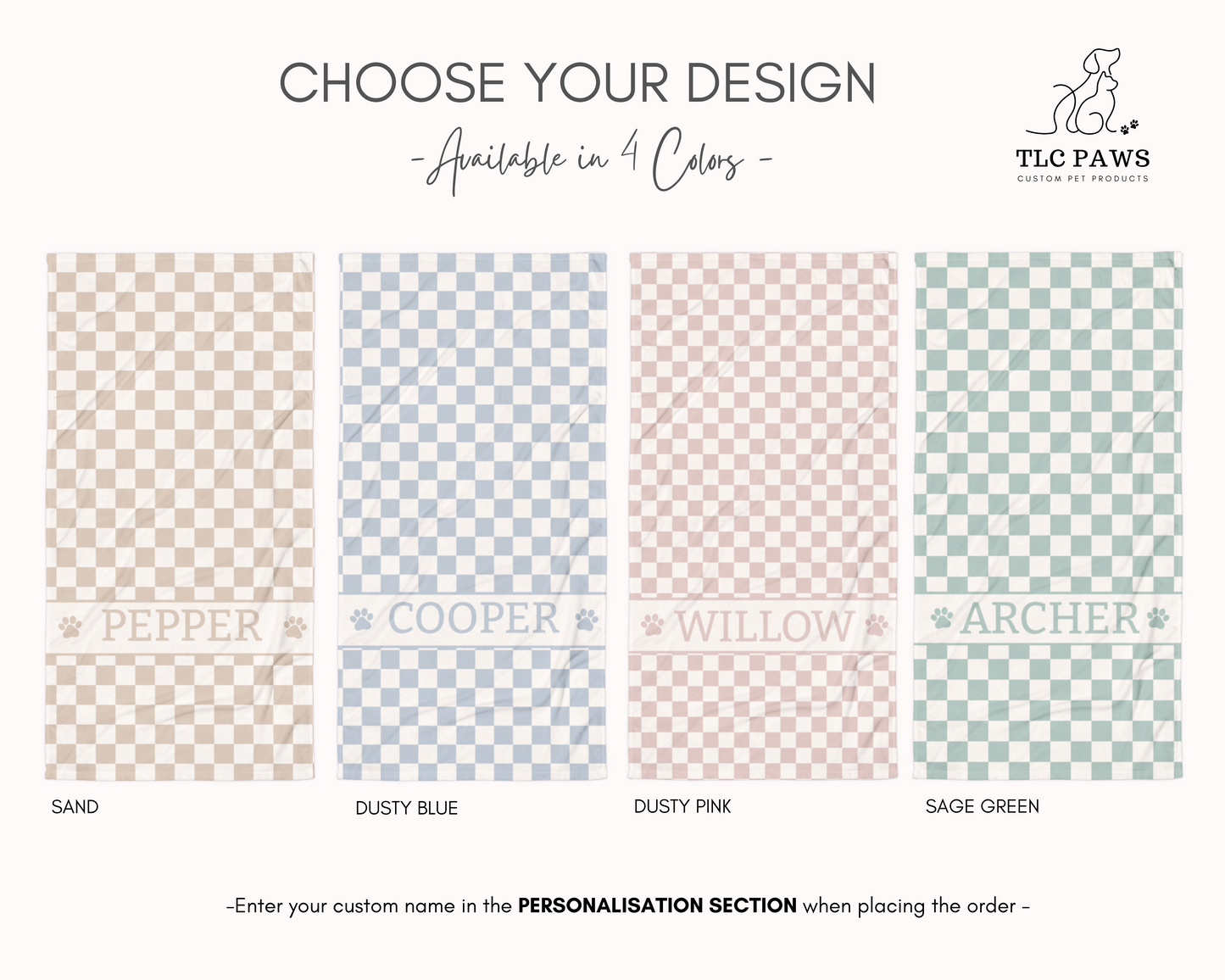 Personalised Beach Towel Checkered Sage – Custom Soft & Absorbent Towels for You and Your Pets - TLC Paws