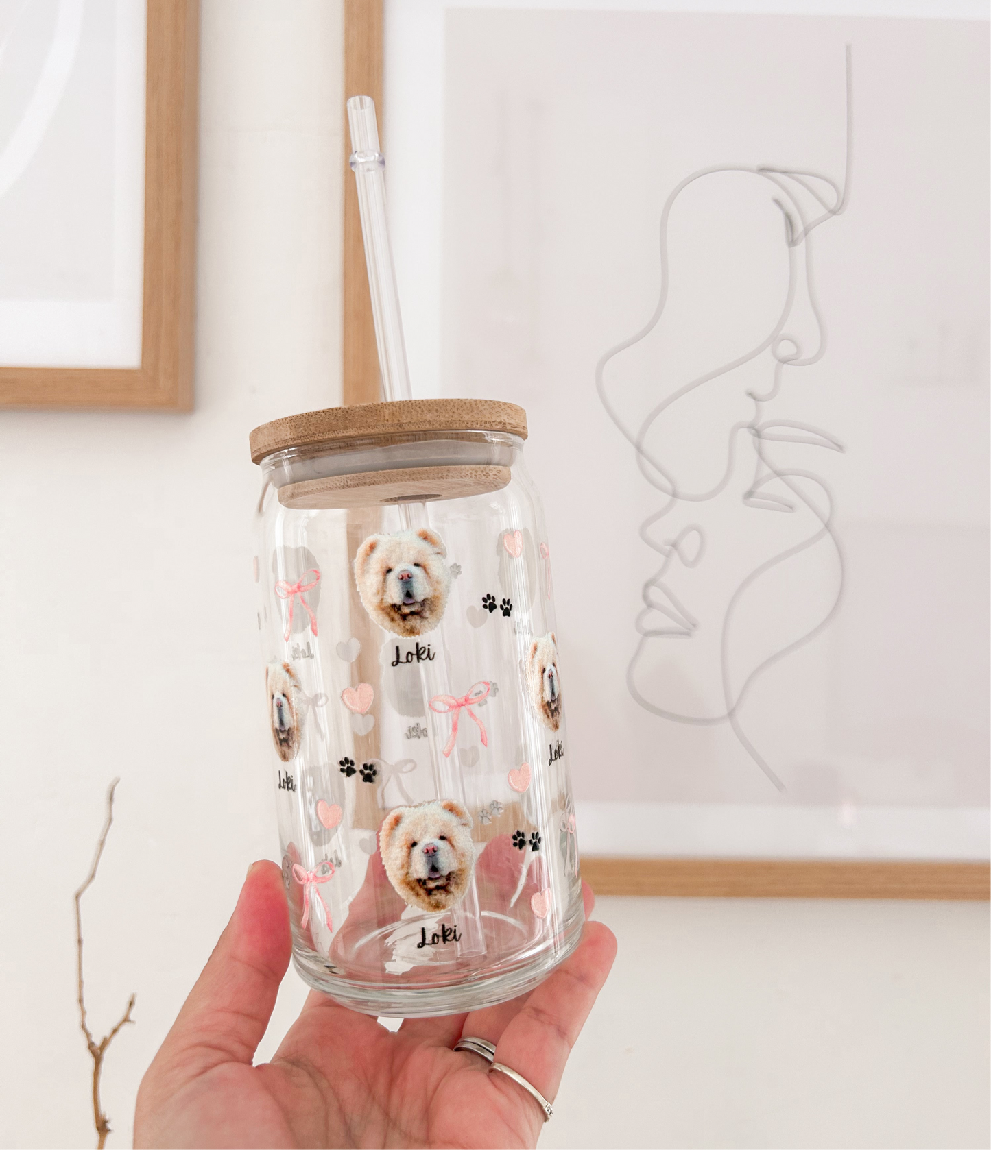 Personalised Pet Face Glass Tumbler with Bamboo Lid & Straw - TLC Paws