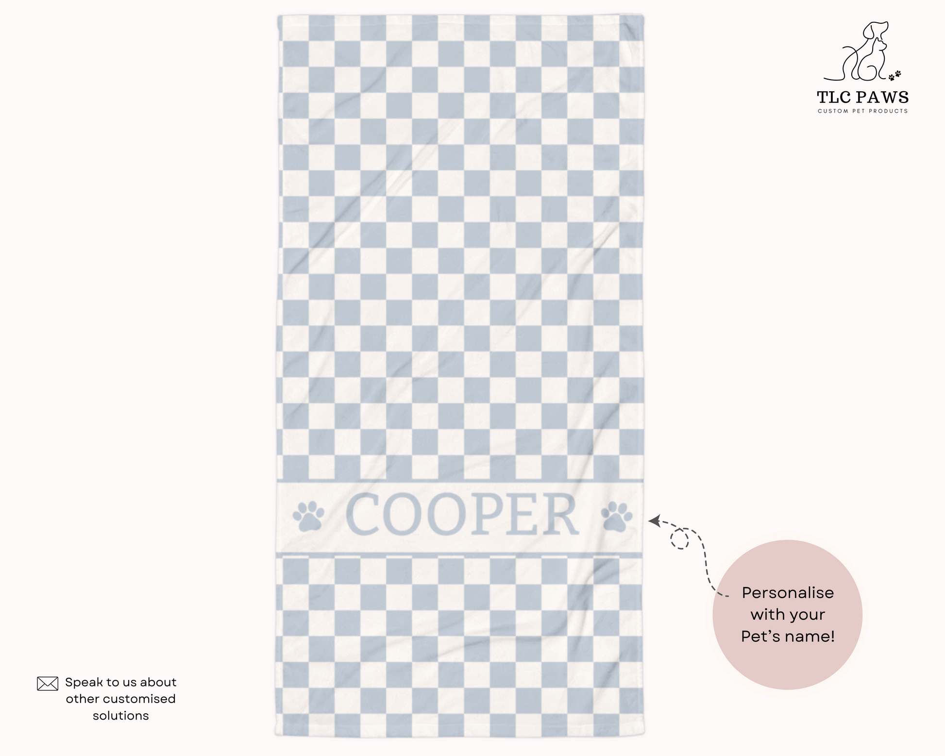 Personalised Beach Towel Checkered Sage – Custom Soft & Absorbent Towels for You and Your Pets - TLC Paws