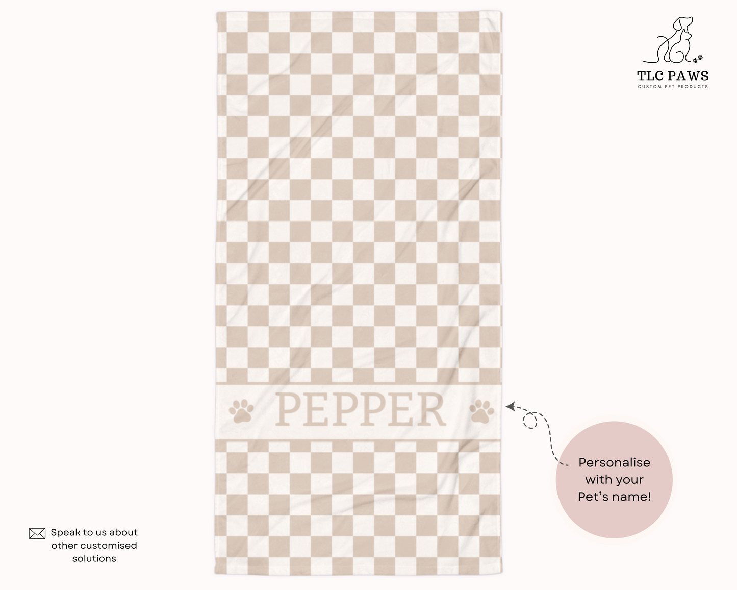 Personalised Beach Towel Checkered Sage – Custom Soft & Absorbent Towels for You and Your Pets - TLC Paws
