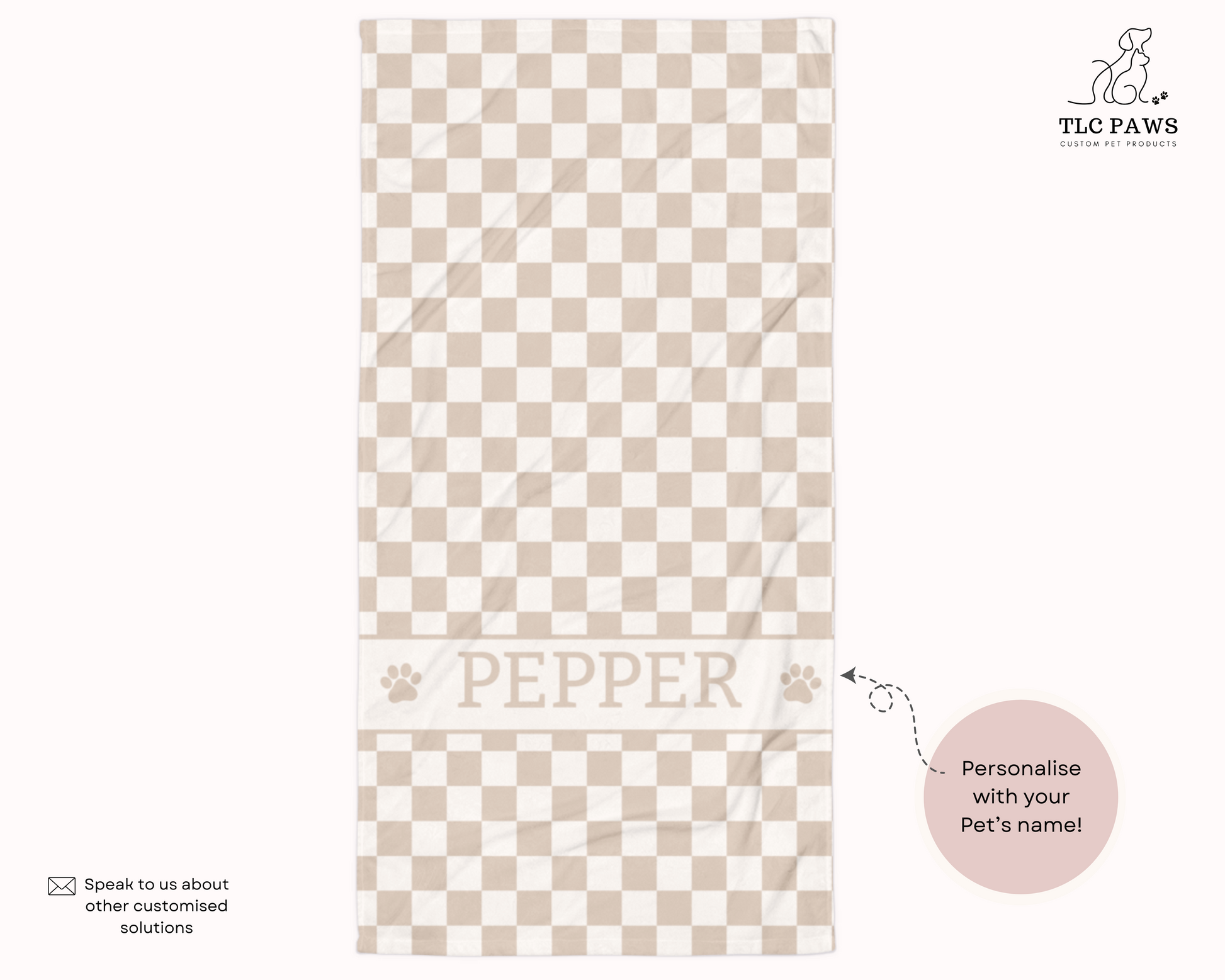 Personalised Beach Towel Checkered Sage – Custom Soft & Absorbent Towels for You and Your Pets - TLC Paws