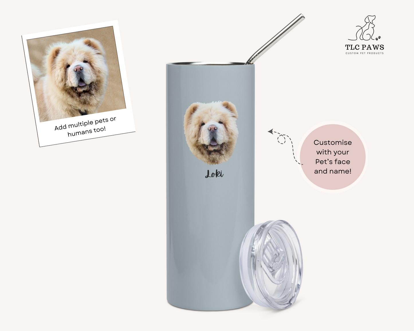 Custom Pet Face Water Bottle Tumbler - TLC Paws