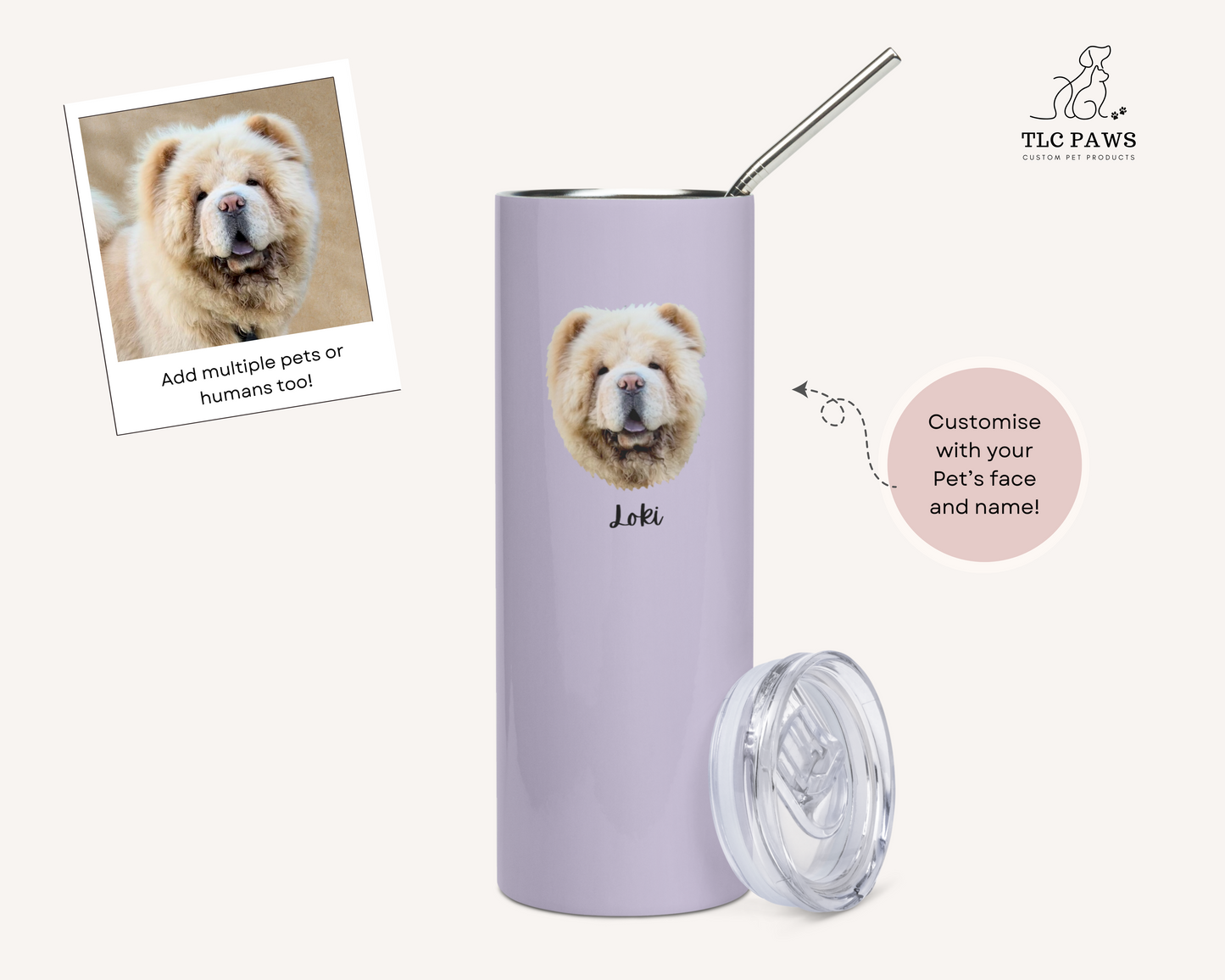 Custom Pet Face Water Bottle Tumbler - TLC Paws