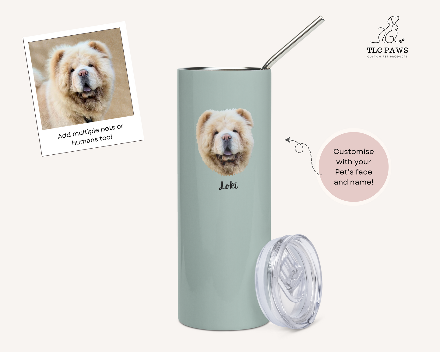 Custom Pet Face Water Bottle Tumbler - TLC Paws