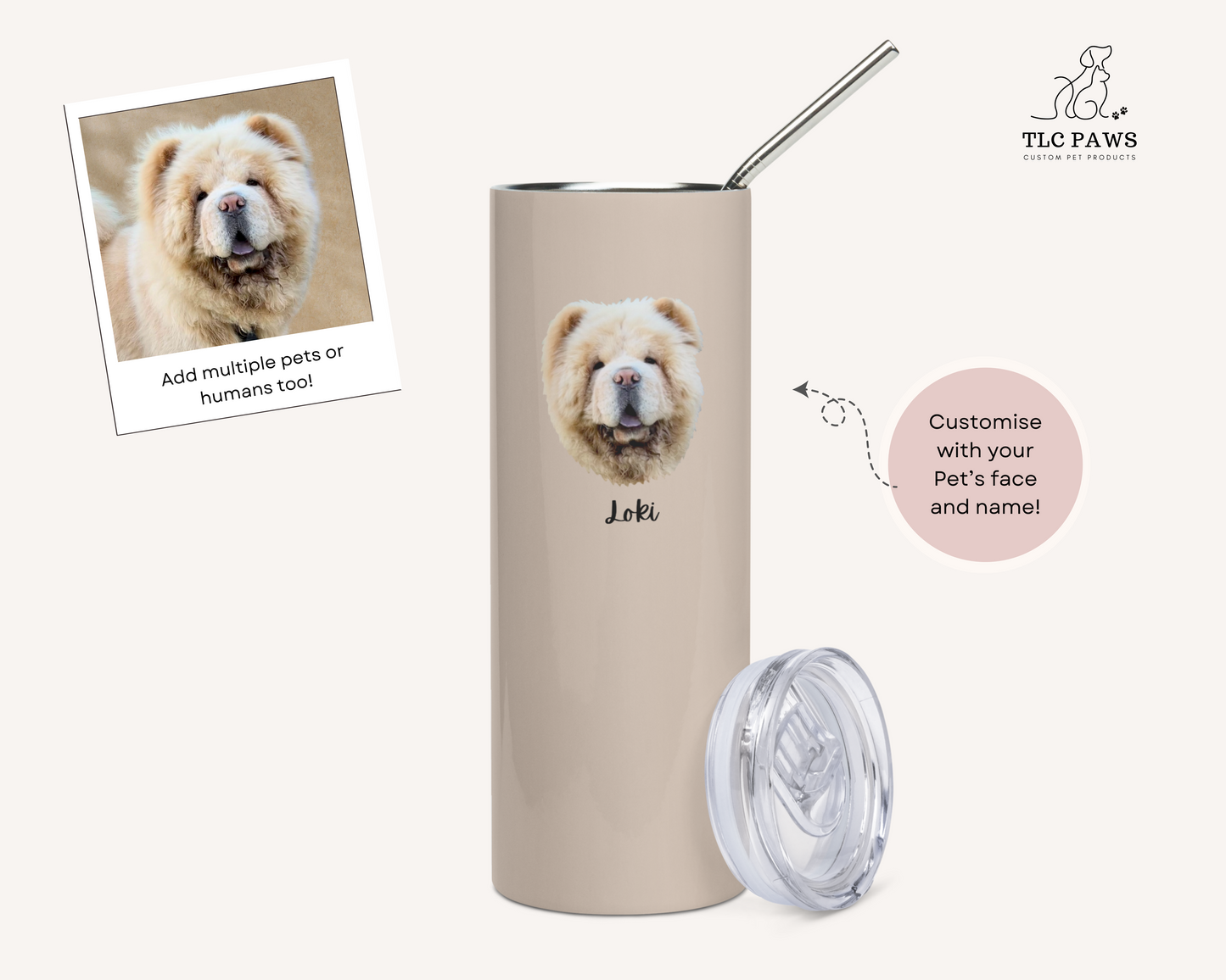 Custom Pet Face Water Bottle Tumbler - TLC Paws