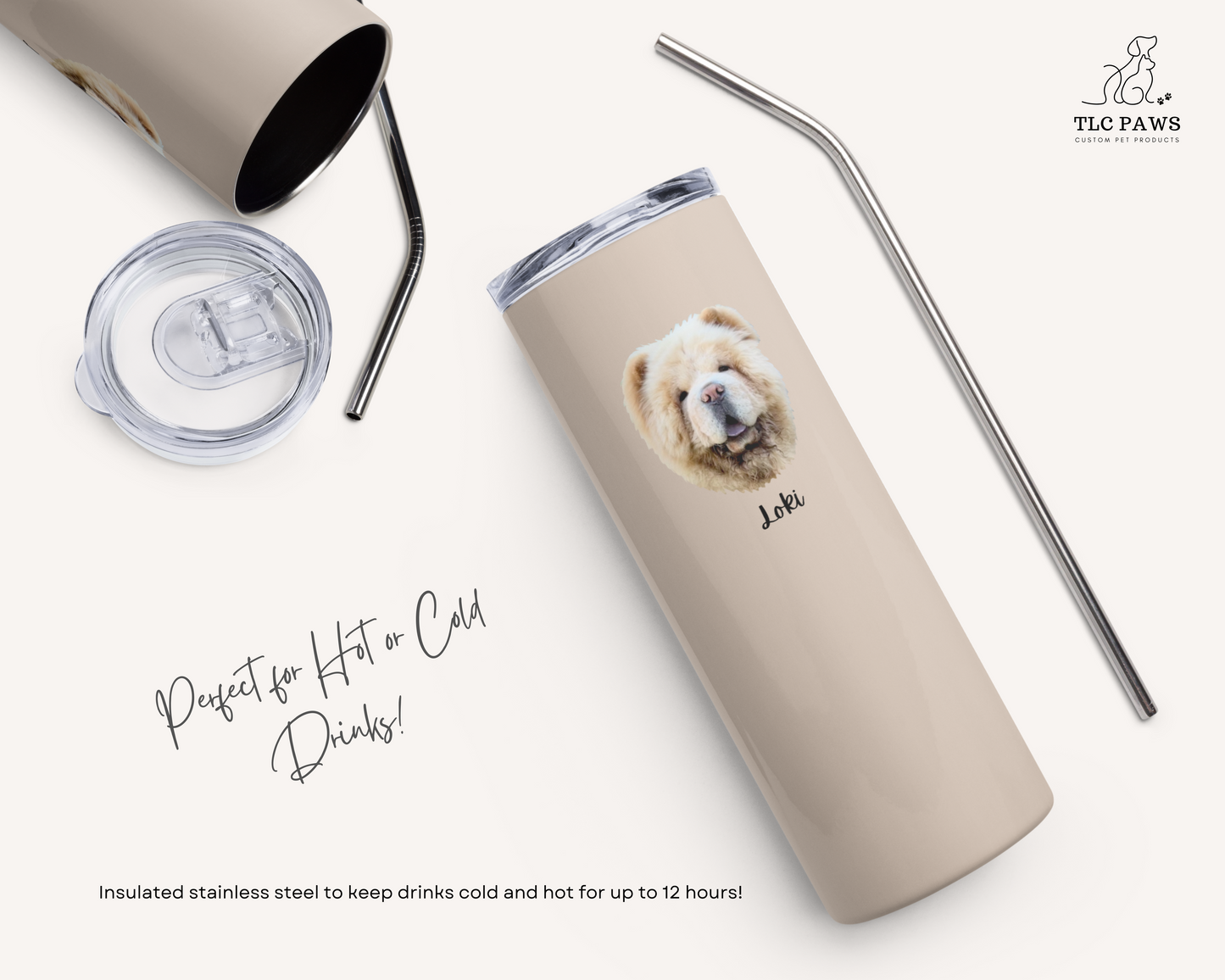 Custom Pet Face Water Bottle Tumbler - TLC Paws