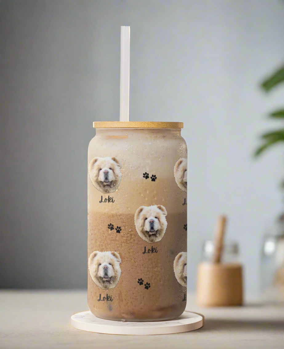 CUSTOM PET PORTRAIT GLASS SIPPER CUP TUMBLER