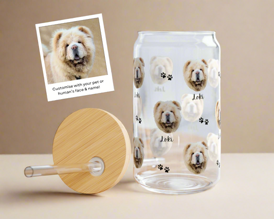 Custom Coquette Bow Pet Photo Glass Tumbler with Bamboo Lid & Straw - TLC Paws