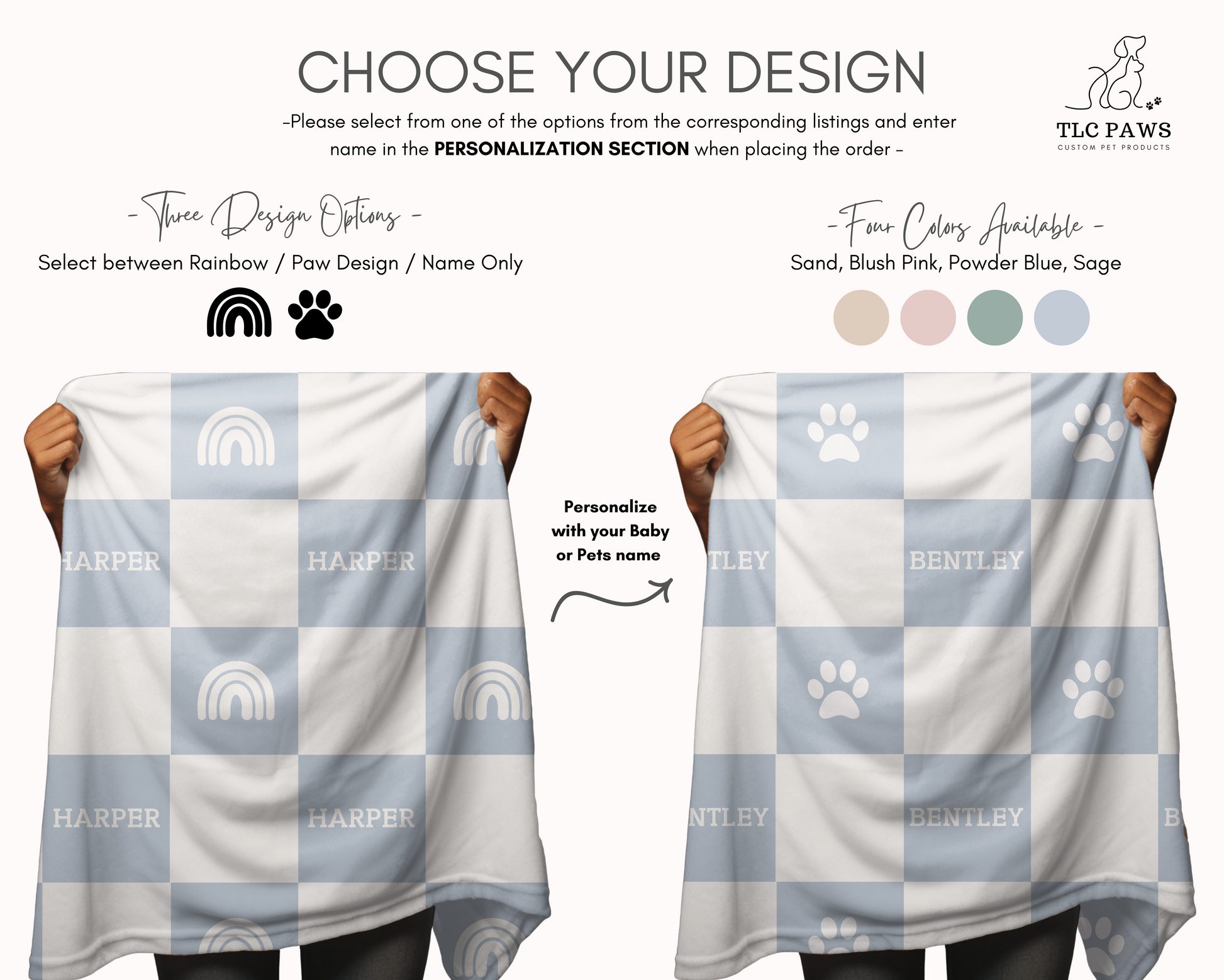 Personalised Blanket & Throw - Powder Blue - TLC Paws