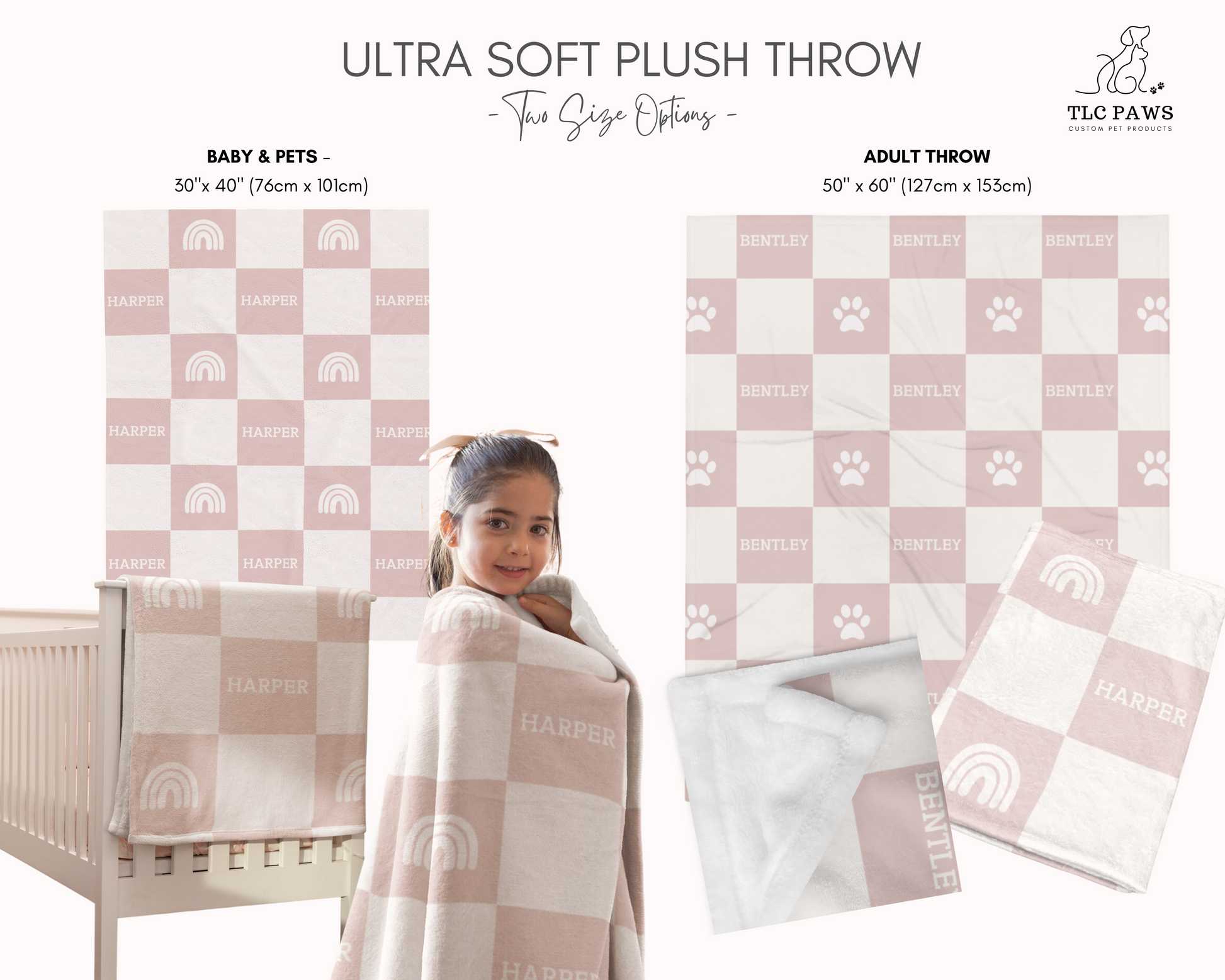 Personalised Blanket & Throw - Dusty Pink - TLC Paws