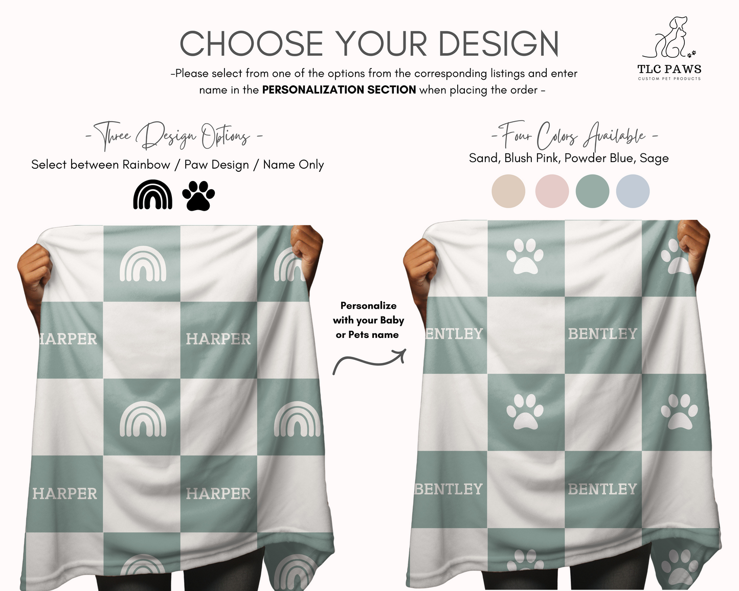 Personalised Blanket & Throw - Sage - TLC Paws