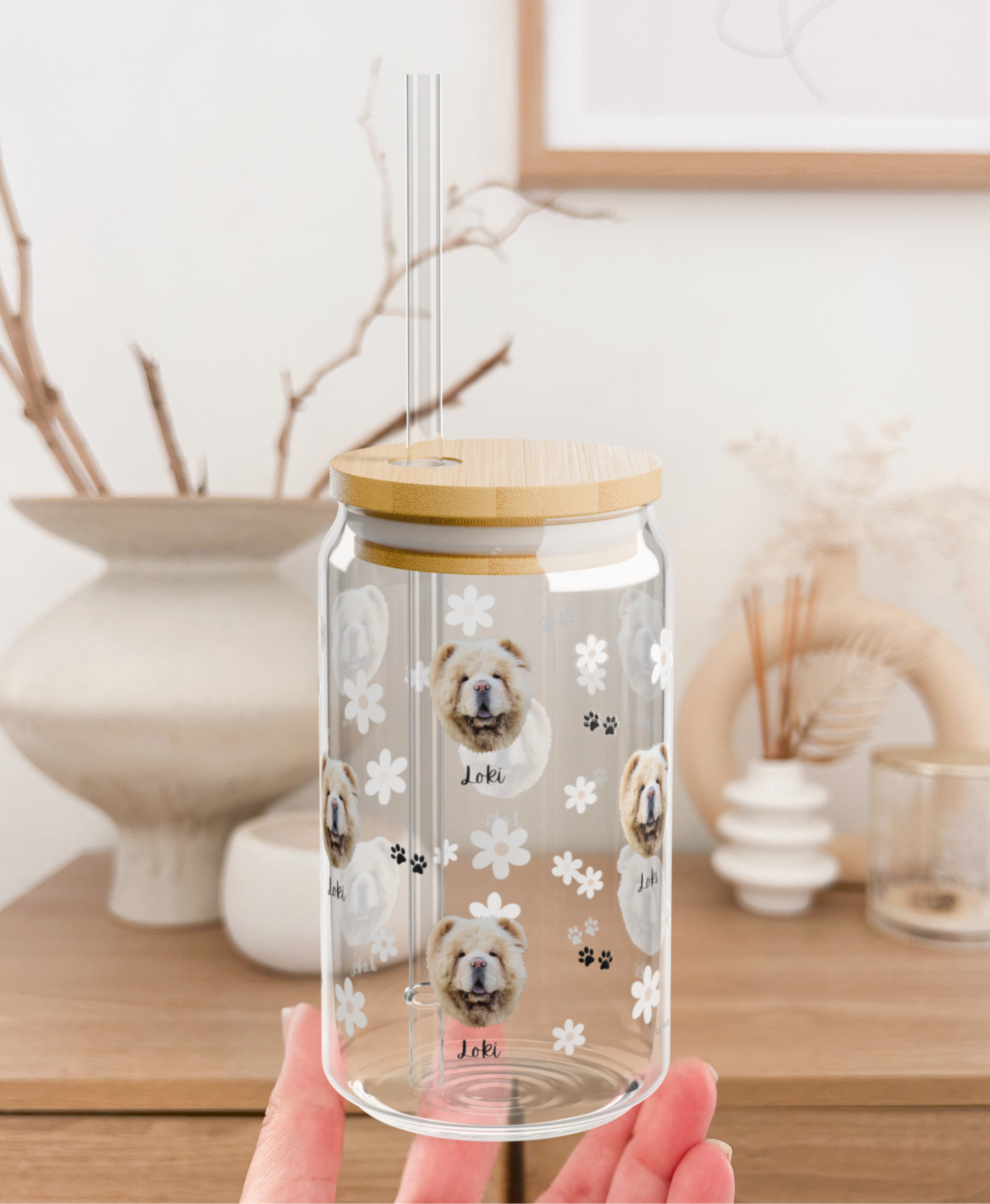 Custom Dog Face Glass Tumbler with Name – Personalized Pet Portrait Cup with Bamboo Lid & Straw – Ideal Gift for Dog Lovers - TLC PAWS