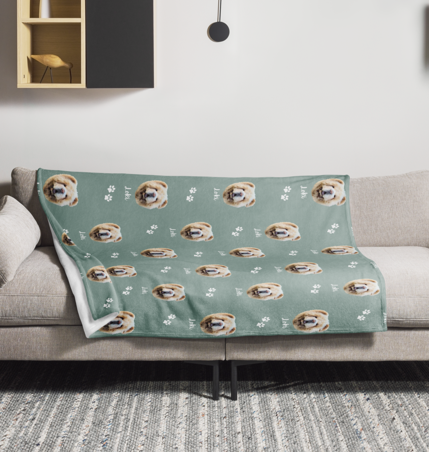 Custom Pet Face Blanket & Throw with Personalised Name - Sage - TLC Paws