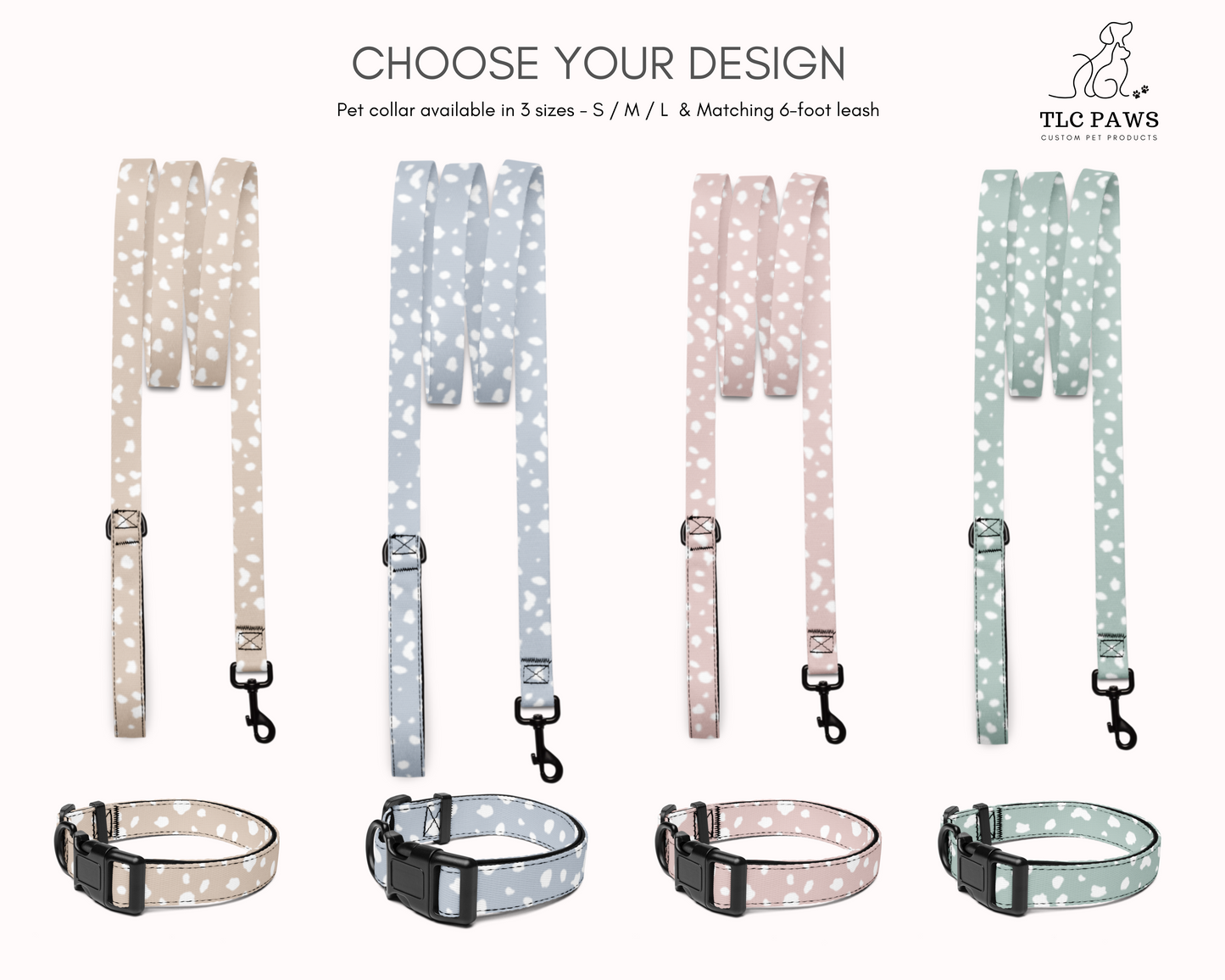 Dog Collar and Leash - Spotted Sand - TLC Paws