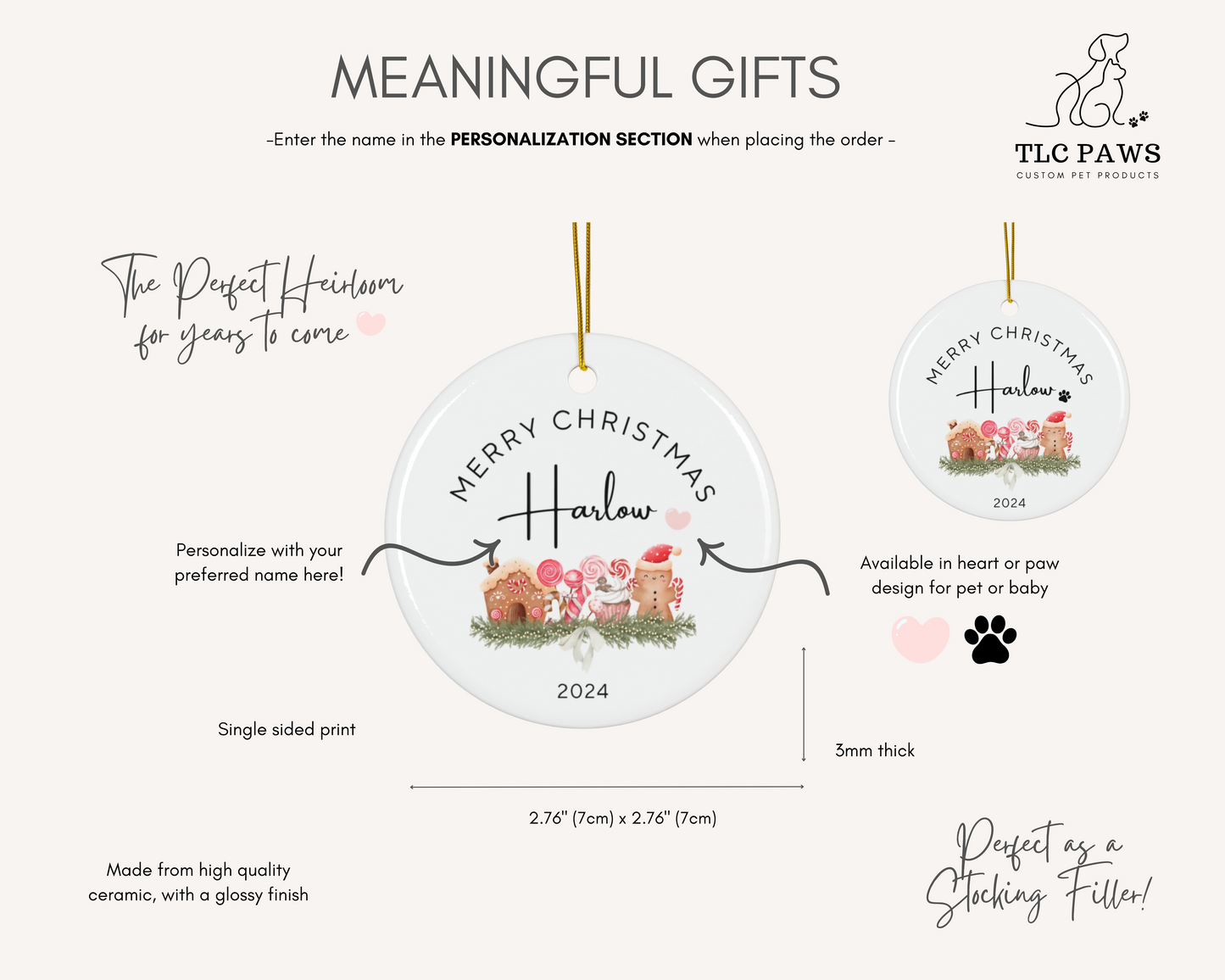 Personalised Christmas Gingerbread Ornament - Heart - TLC Paws
