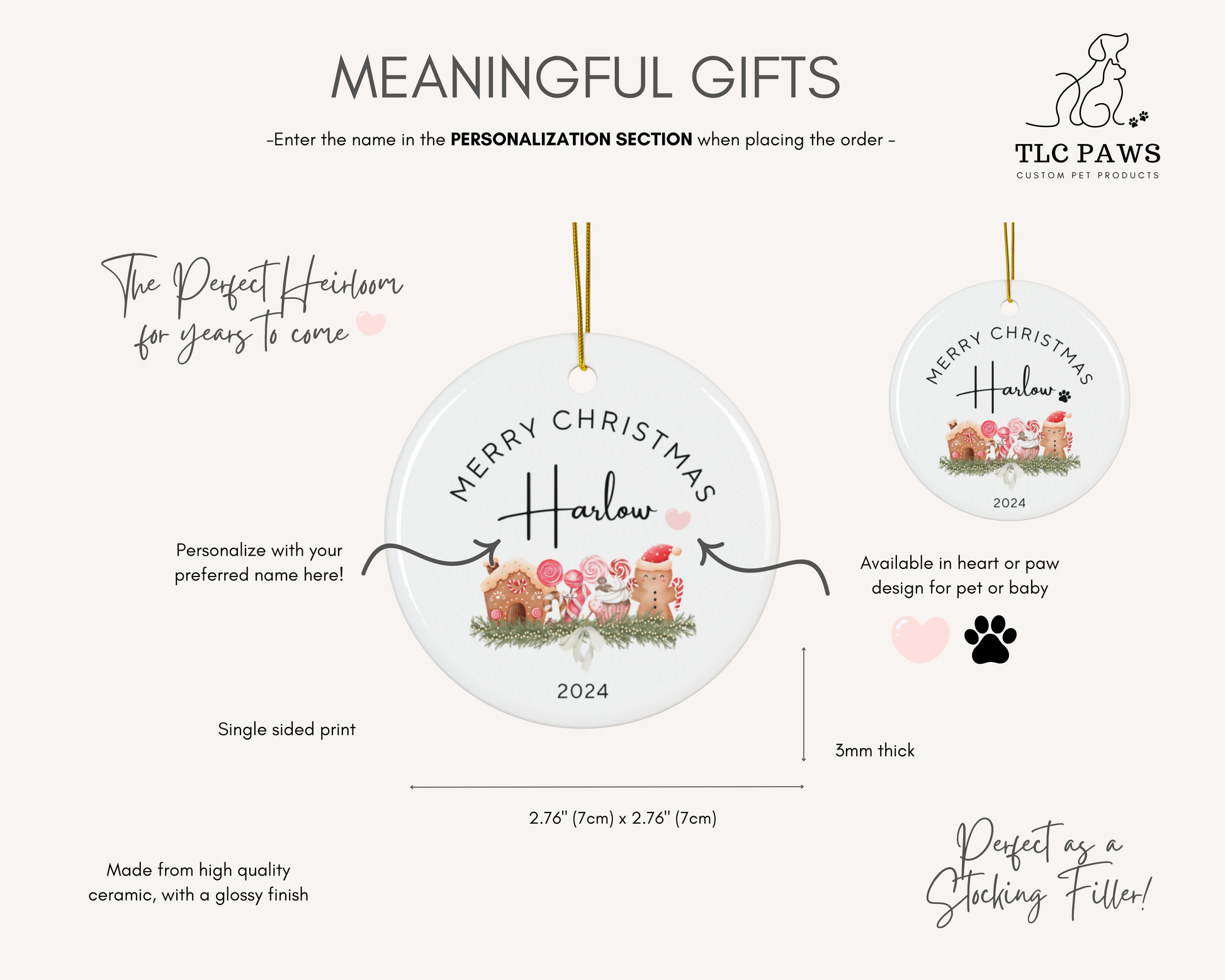 Personalised Christmas Gingerbread Ornament - Heart - TLC Paws