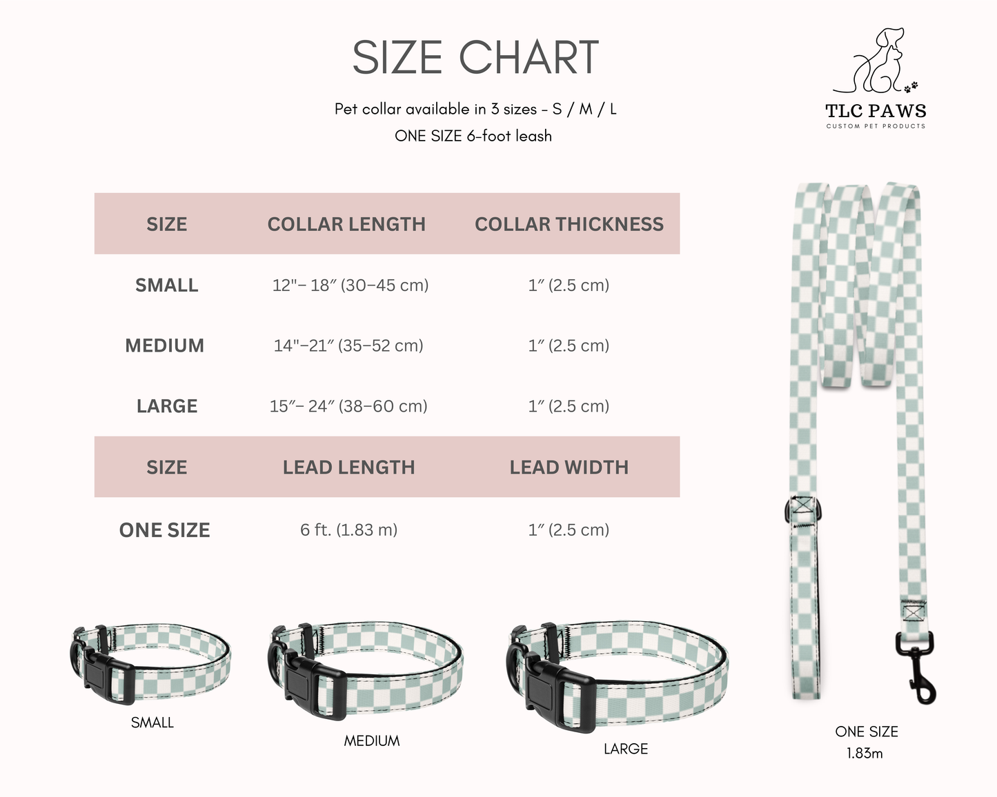 Custom Dog Pet Leash - Checkered Sage - TLC Paws