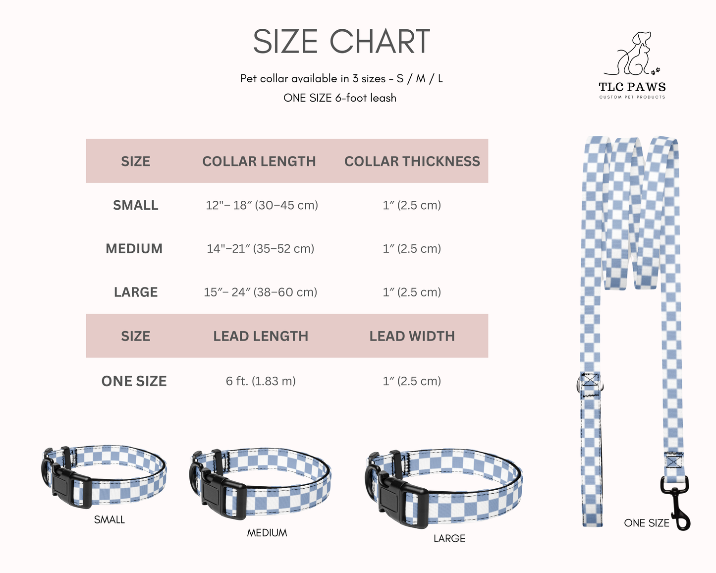 Pet Collar and Leash Set - Checkered Blue - TLC Paws