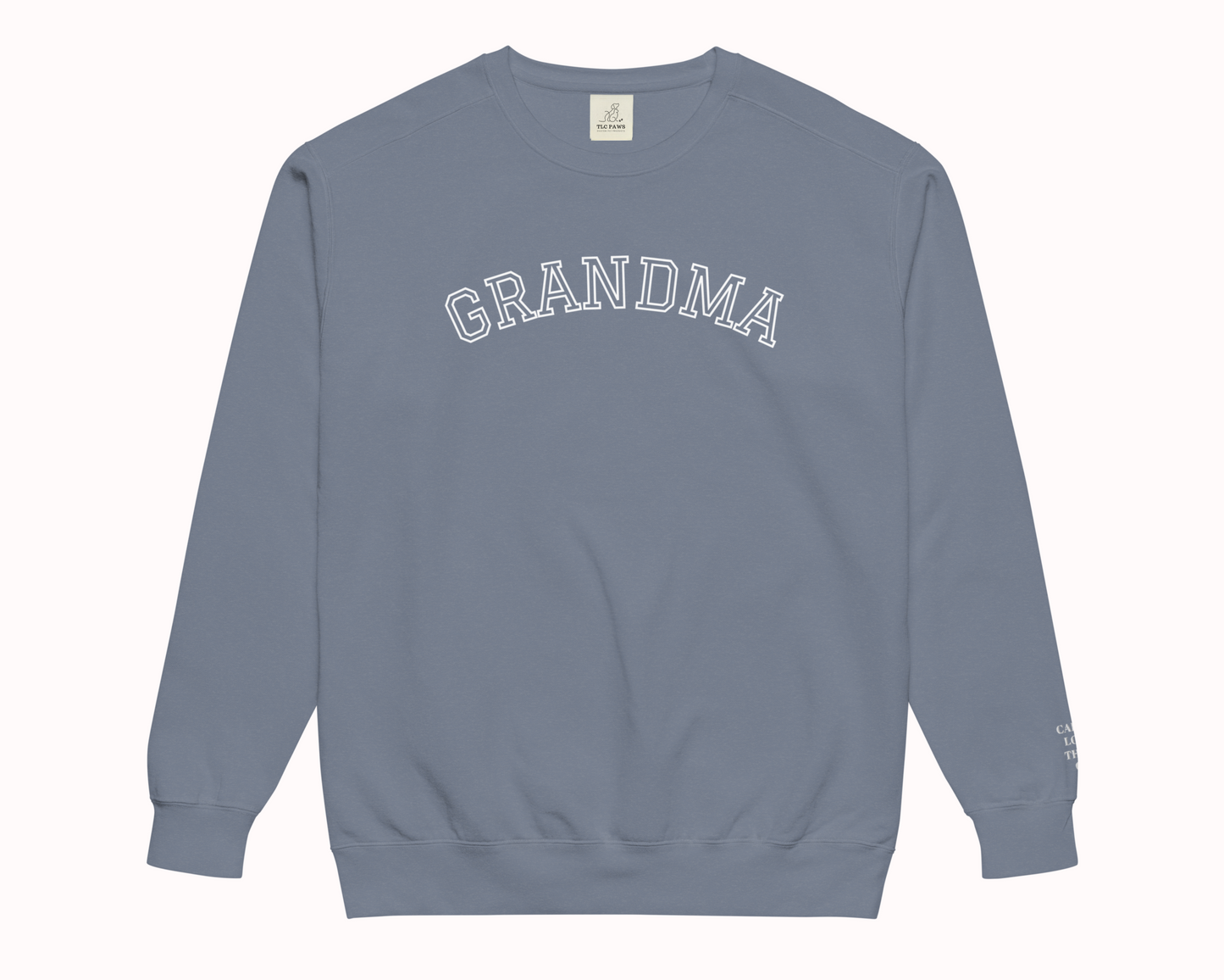 Grandma Embroidered Sweatshirt with Personalised Pet & Baby Names on Sleeve - TLC Paws