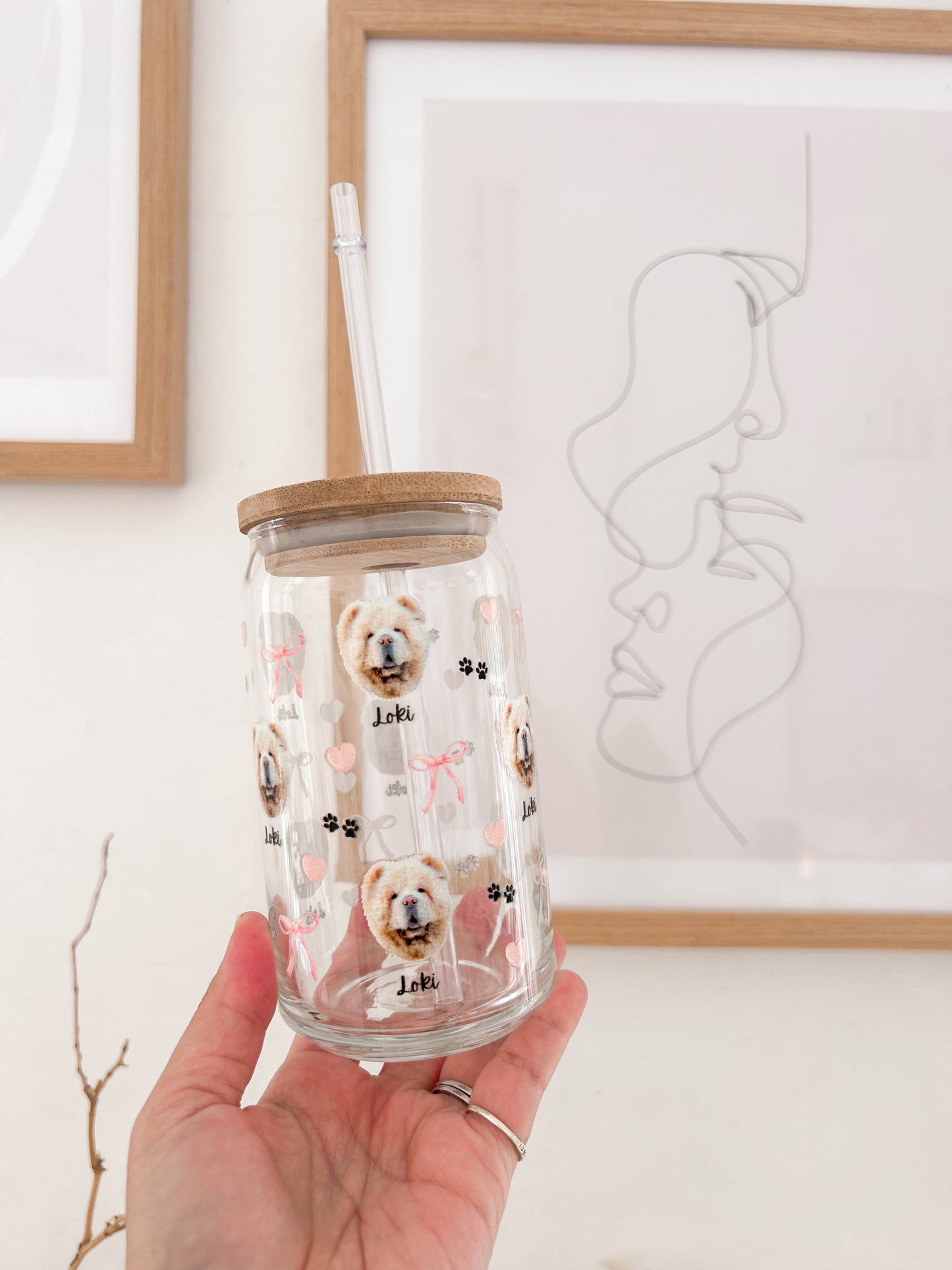 Custom pet portrait glass tumbler drink cup - TLC Paws