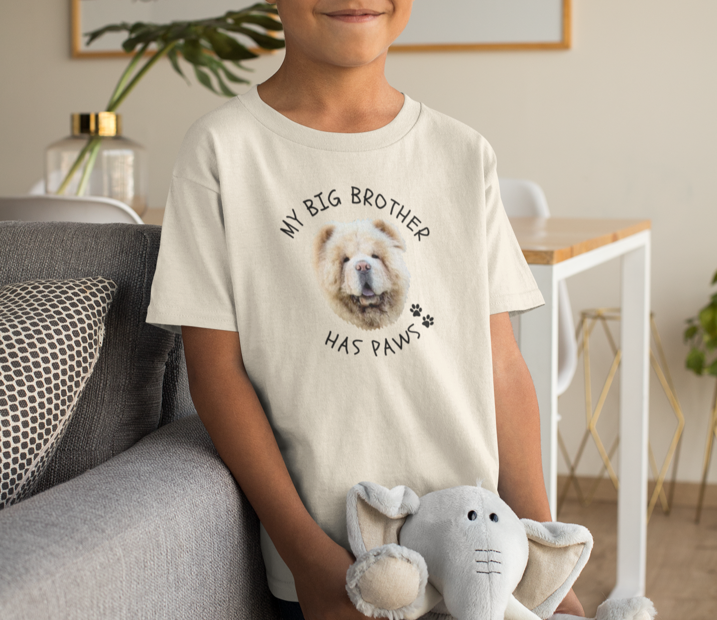 Personalised Kids Tshirt - My Big Brother Has Paws with Custom Pet Face