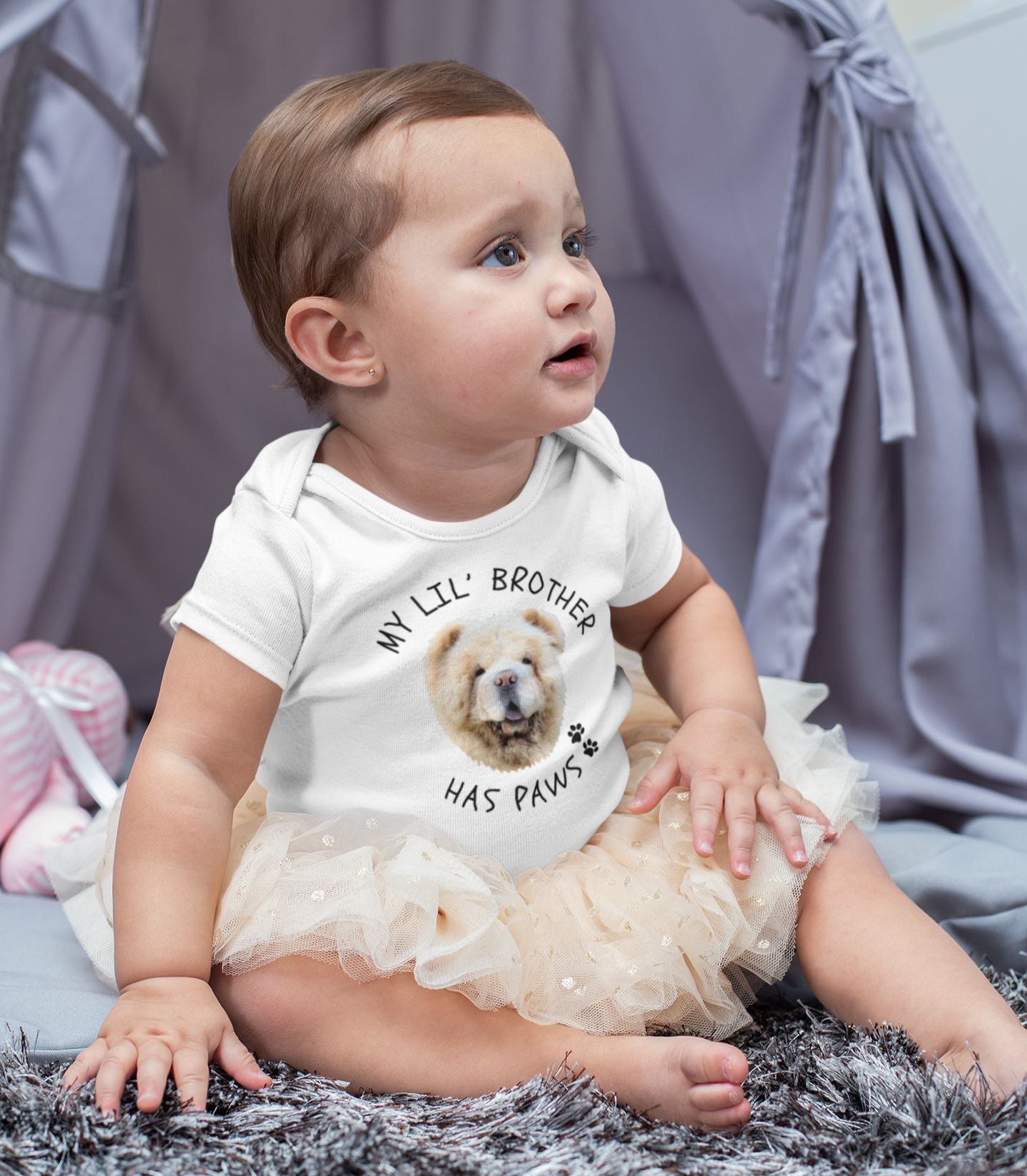 Personalised Baby Onesie - 'My Little Brother Has Paws' with Custom Pet Face