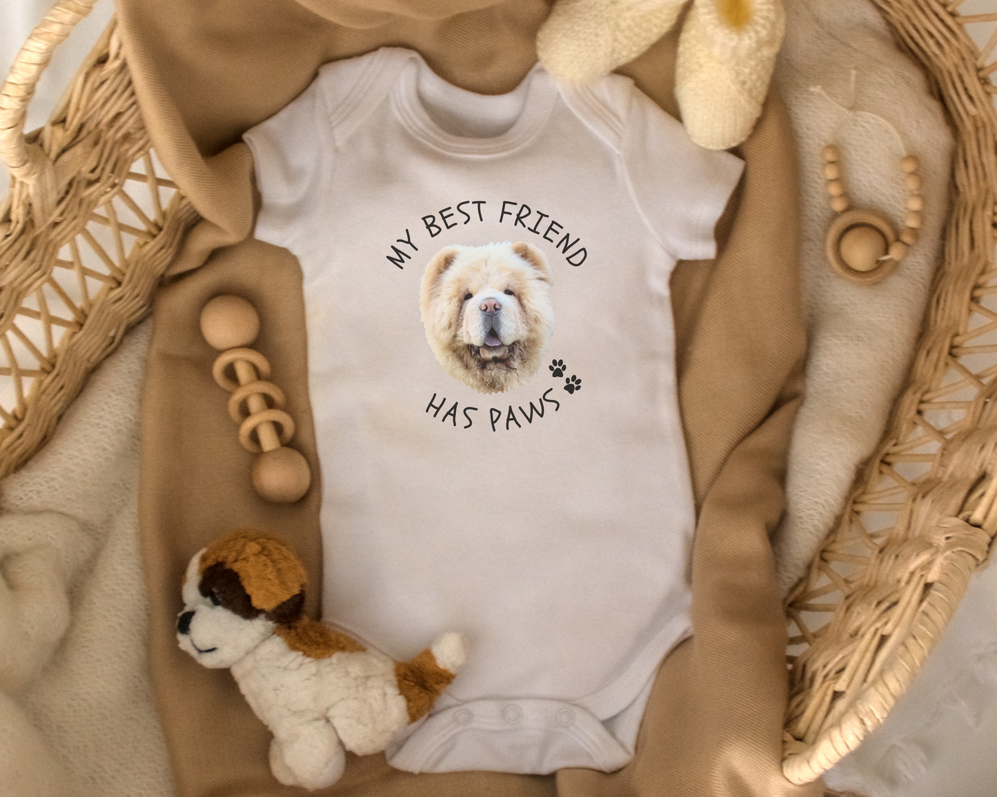 Personalised Baby Onesie - My Best Friend Has Paws with Custom Pet Face