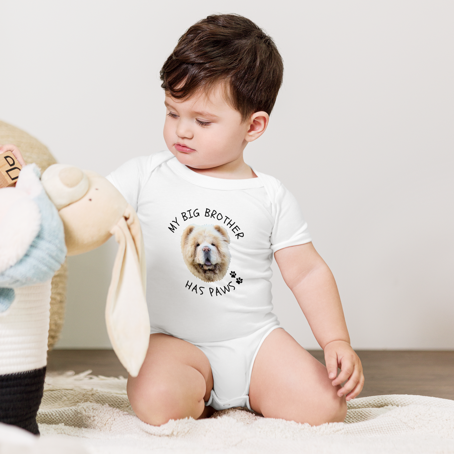Personalised Baby Onesie - My Big Brother Has Paws with Custom Pet Face