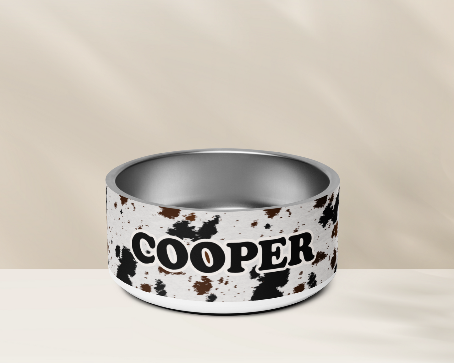 Personalised Dog Bowl - Cowhide Stainless Steel Food and Water Bowl - TLC Paws