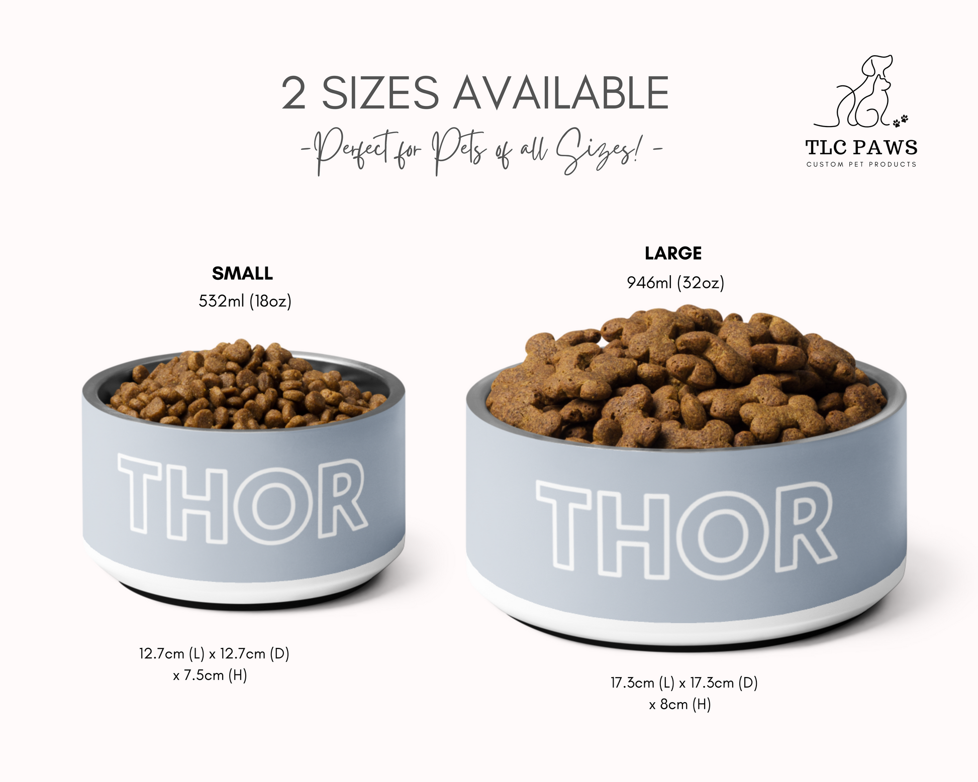 Personalised Dog Bowl and Cat Feeder - Powder Blue - TLC Paws