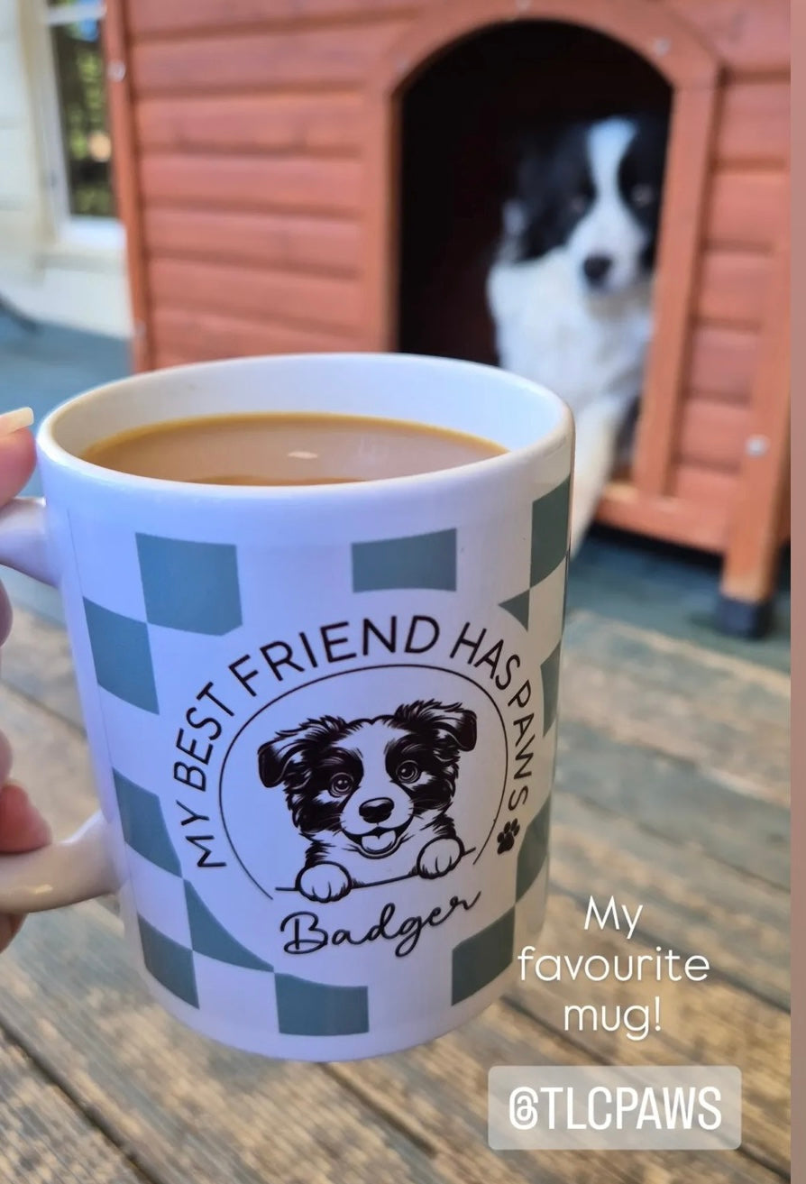 Personalised Golden Retriever Best Friend Dog Mug - Checkered Sage - TLC Paws