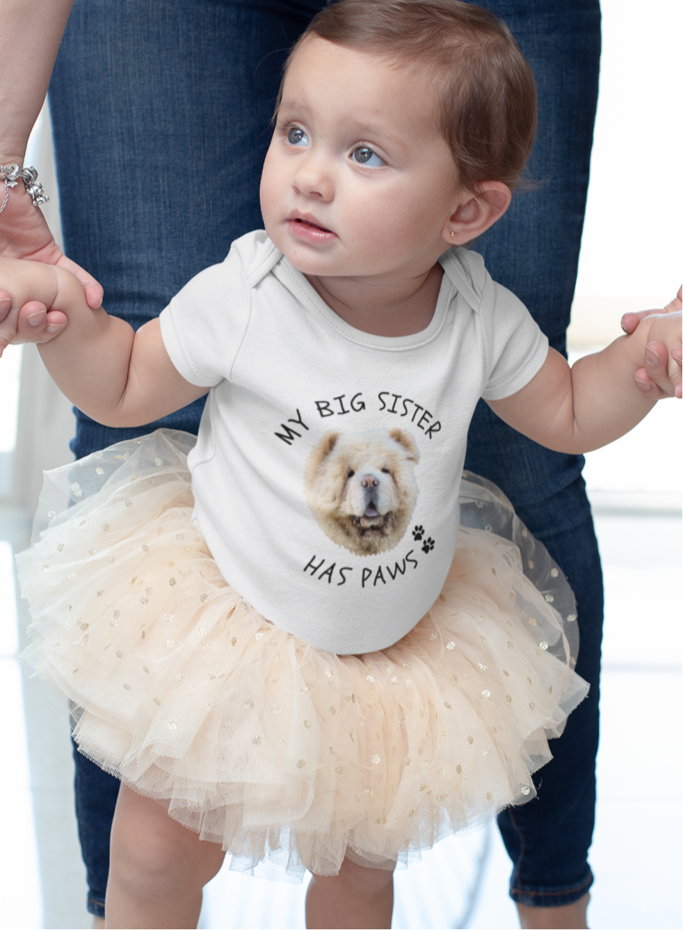 Personalised Baby Onesie - 'My Big Sister Has Paws' with Custom Pet Face