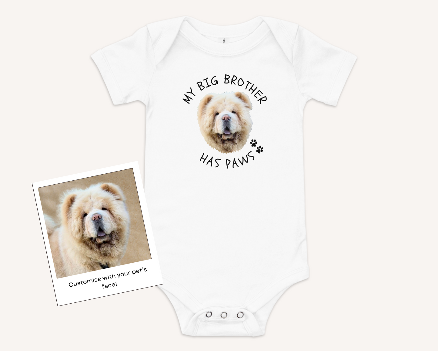 Personalised Baby Onesie - My Big Brother Has Paws with Custom Pet Face