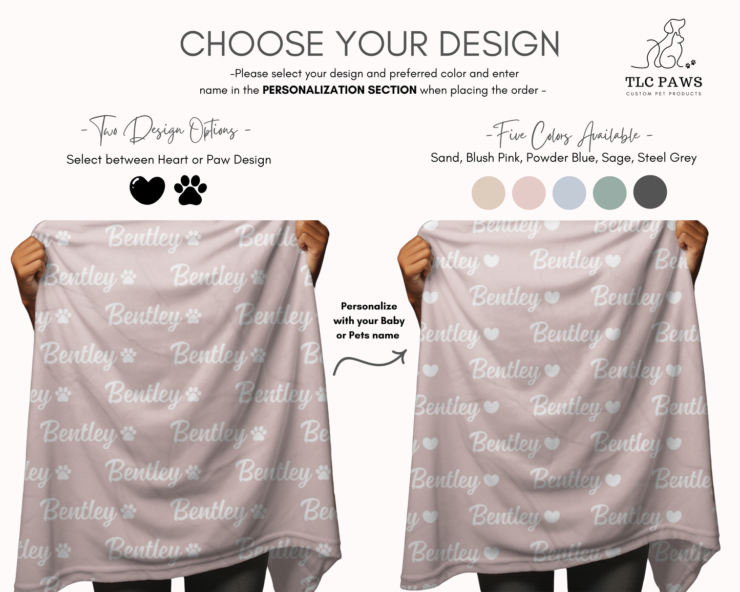 Personalised Blanket & Throw - Blush - TLC Paws