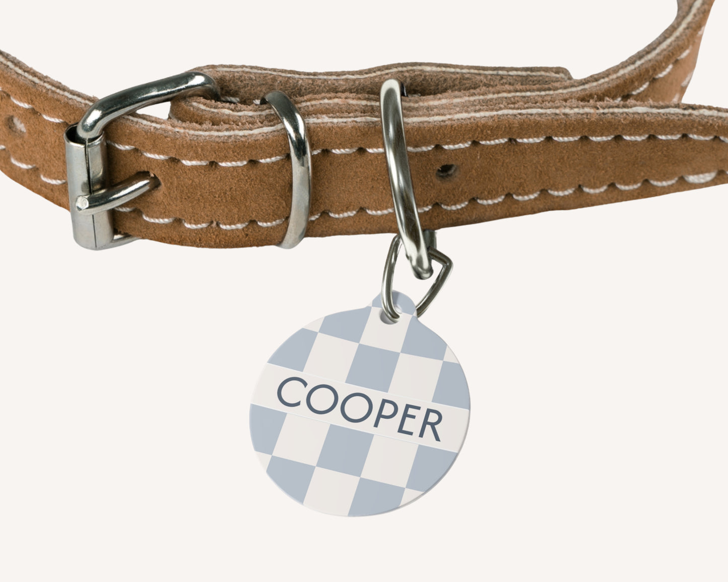 Personalised Pet Dog or Cat ID Tag - Checkered Powder Blue - TLC Paws