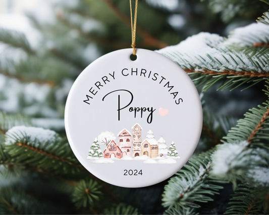 Personalised Ornament Christmas Village - Pink Heart - TLC Paws