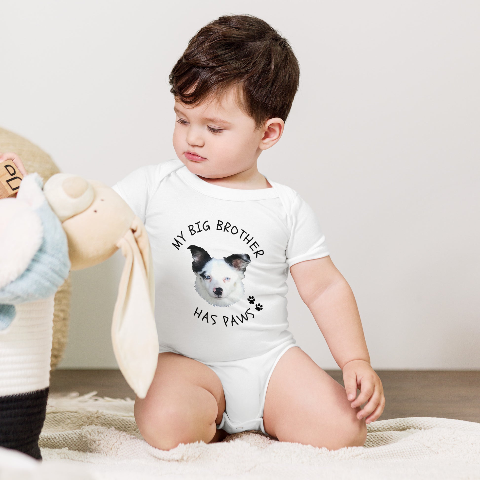 My Big Brother Has Paws Baby Onesie with Personalised Pet Face - TLC Paws