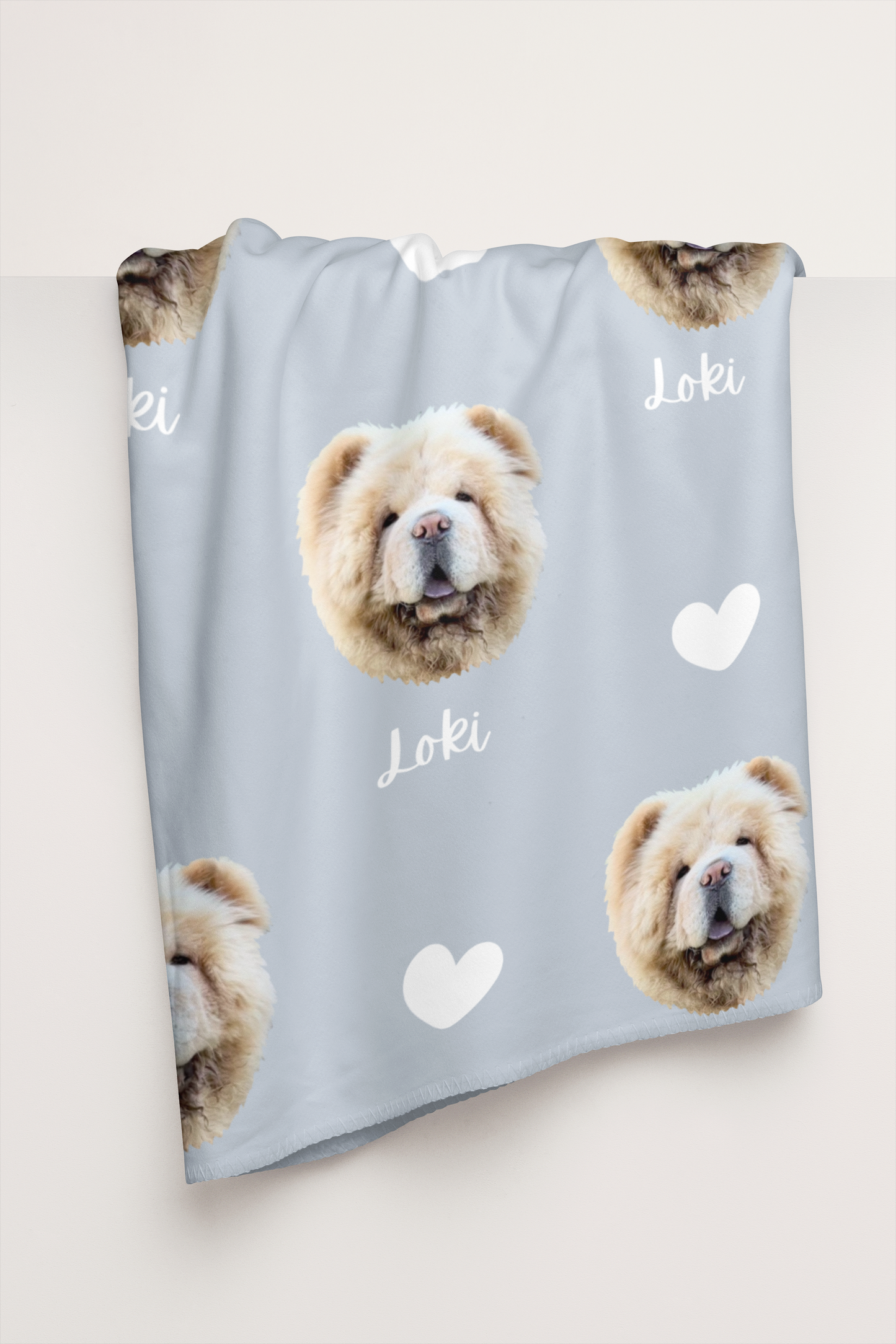Custom Pet Face Blanket & Throw with Personalised Name - Powder Blue - TLC Paws