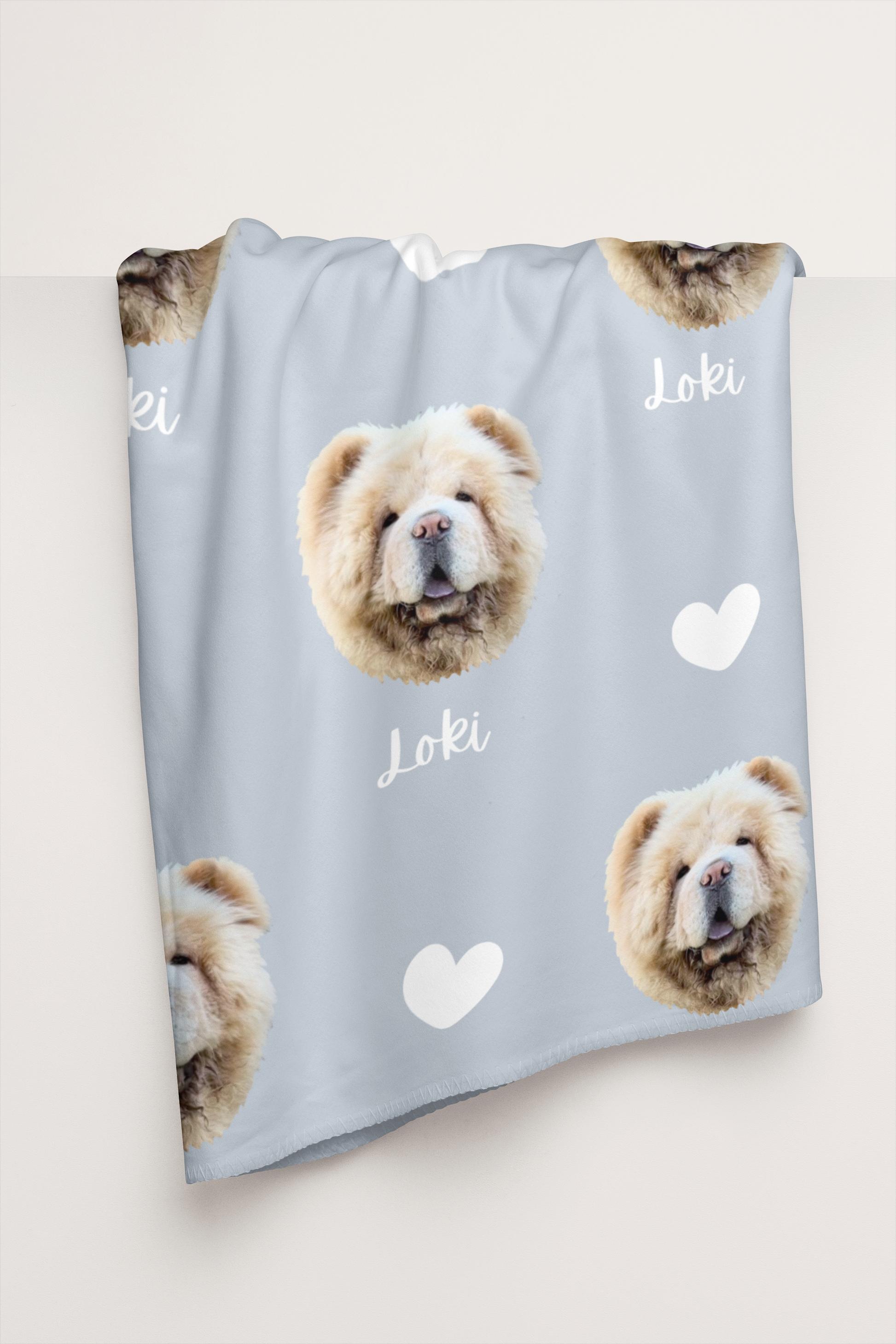 Custom Pet Face Blanket & Throw with Personalised Name - Powder Blue - TLC Paws
