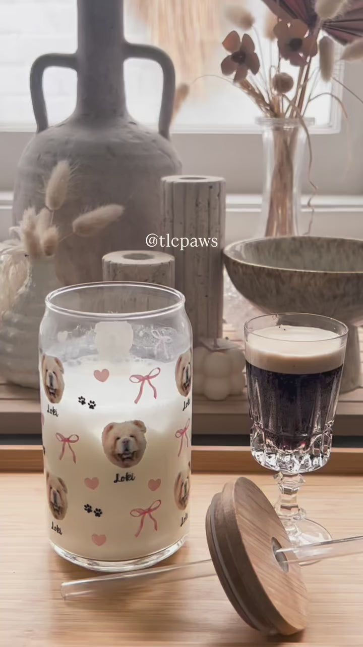 Custom pet portrait glass tumbler drink cup - TLC Paws