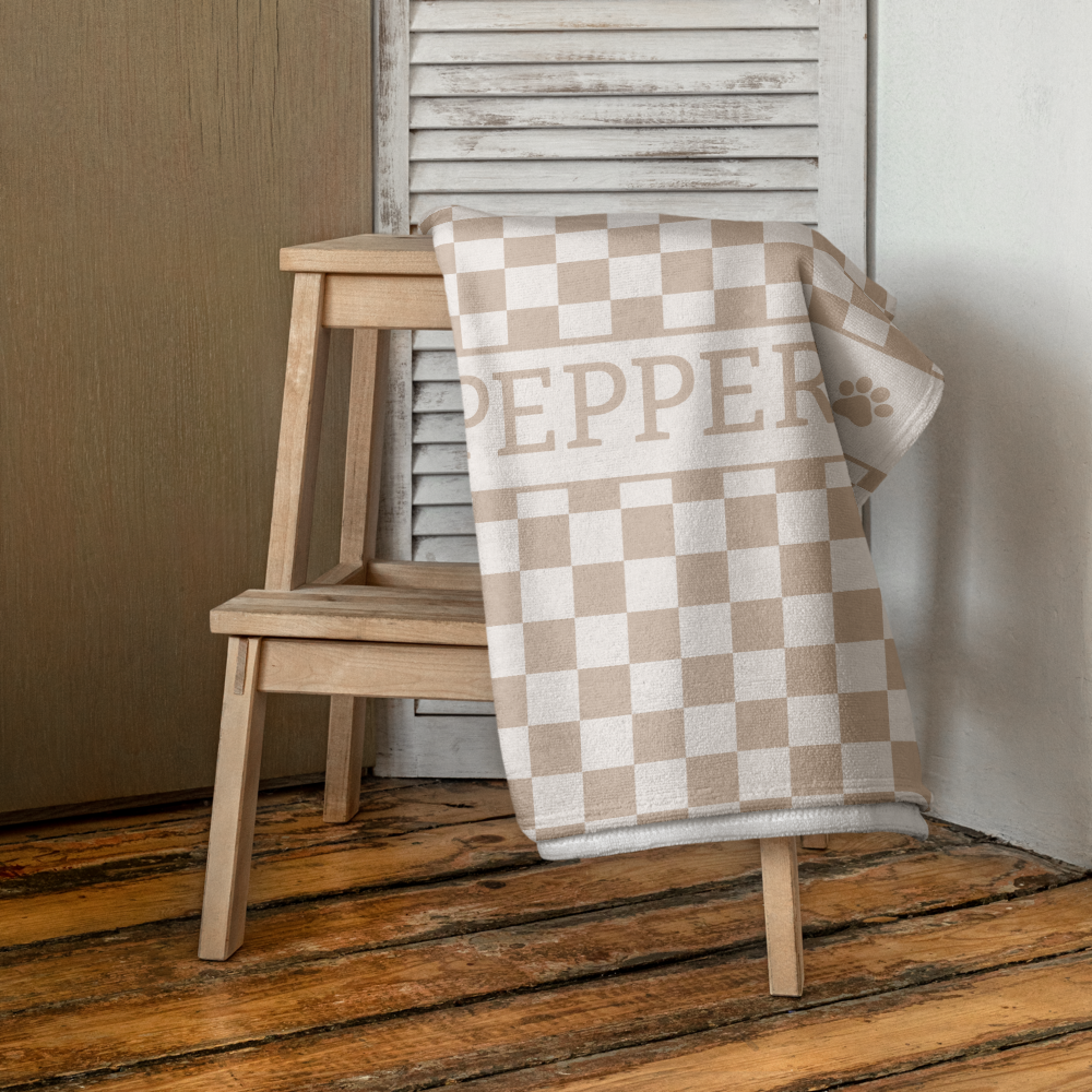 Personalised Beach Towel Checkered Sand – Custom Soft & Absorbent Towels for You and Your Pets - TLC Paws