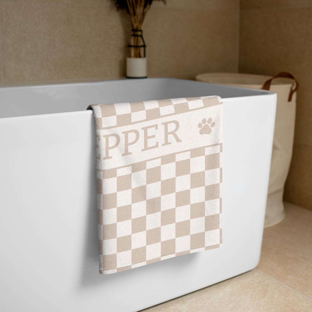 Personalised Beach Towel Checkered Sand – Custom Soft & Absorbent Towels for You and Your Pets - TLC Paws