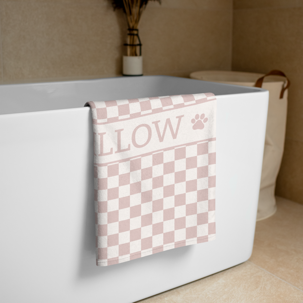 Personalised Beach Towel Checkered Dusty Pink – Custom Soft & Absorbent Towels for You and Your Pets - TLC Paws