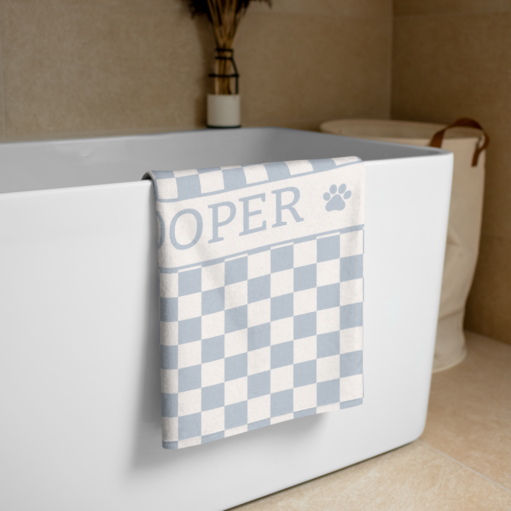 Personalised Beach Towel Checkered Blue – Custom Soft & Absorbent Towels for You and Your Pets - TLC Paws