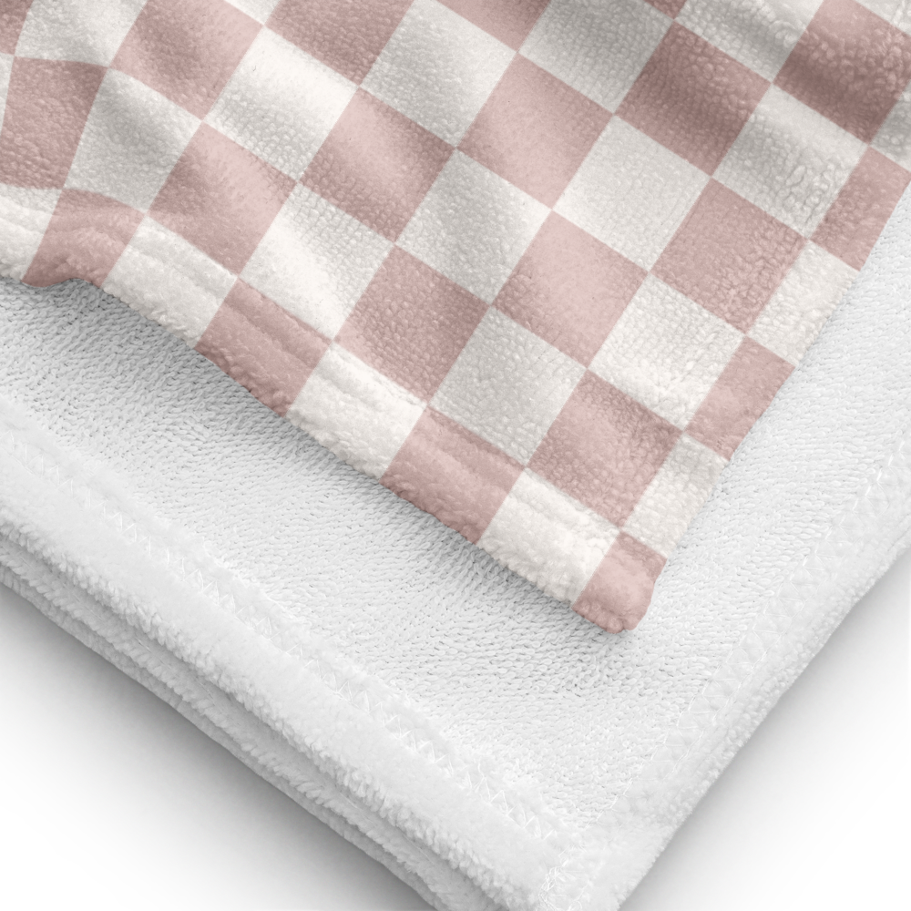 Personalised Beach Towel Checkered Dusty Pink – Custom Soft & Absorbent Towels for You and Your Pets - TLC Paws