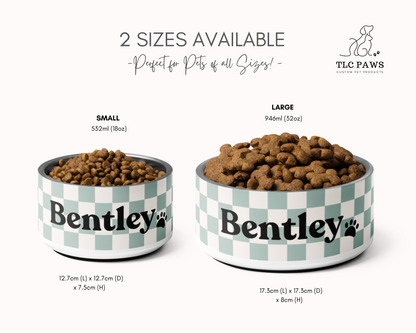 Personalised Pet Dog Bowl and Cat Feeder - Checkered Sage - TLC Paws